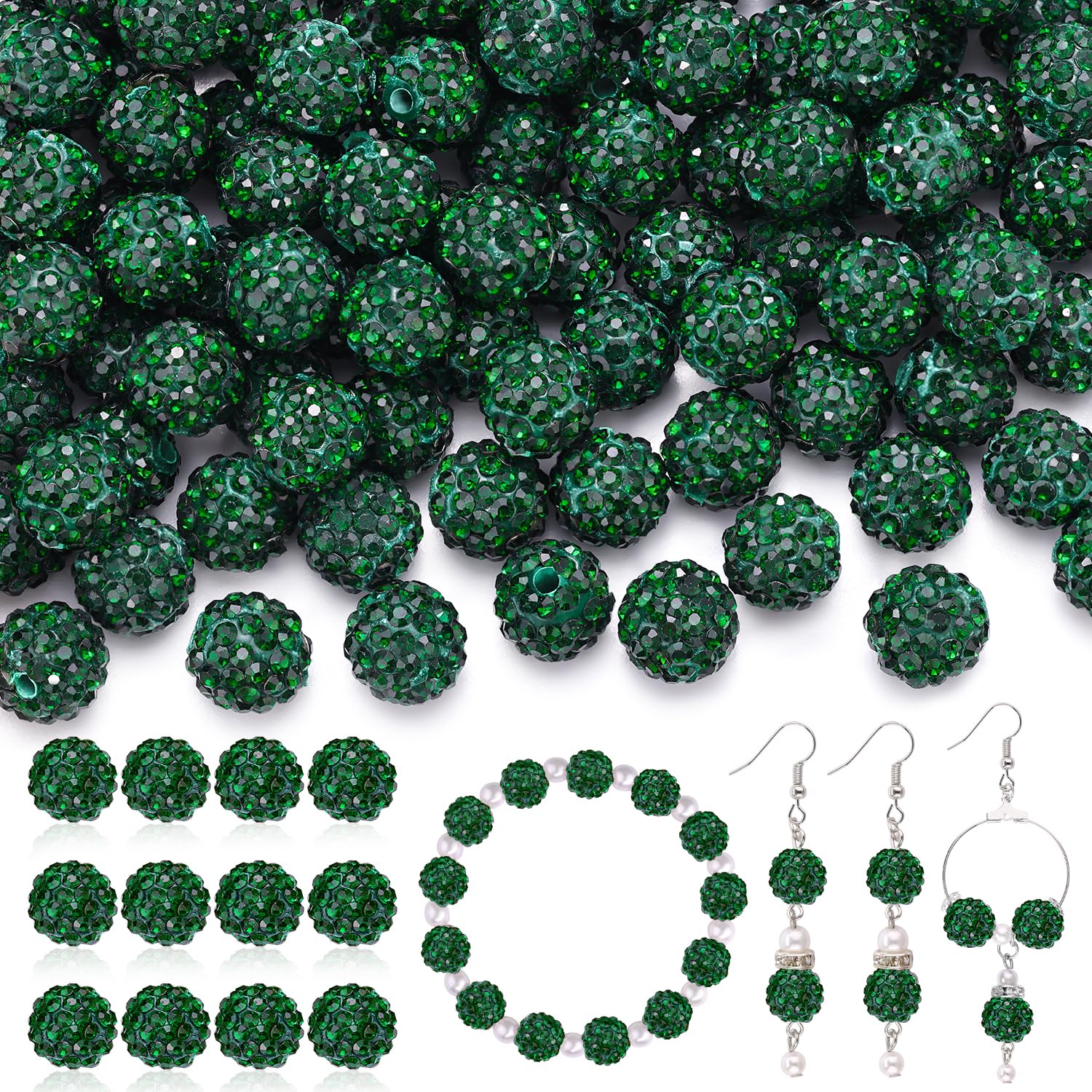 120 pcs 10mm Rhinestone Beads for Jewelry Making, 12 Mixed Colors Shiny Round Shamballa Disco Ball Beads, Sparkle Crystal Clay Christmas for Bracelet Baseball Necklace Earring and DIY