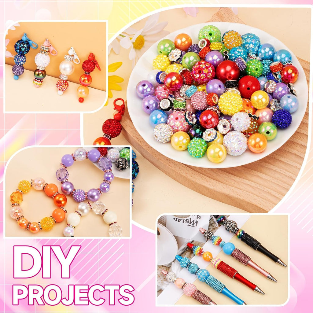 HUISUYTON 190 Pcs Beads for Pens Making, Included Rondelle Spacer Bead and 16/20mm Bubblegum Beads for Pen, Acrylic Bead for Jewelry Making, Bracelets, Beadable Pens