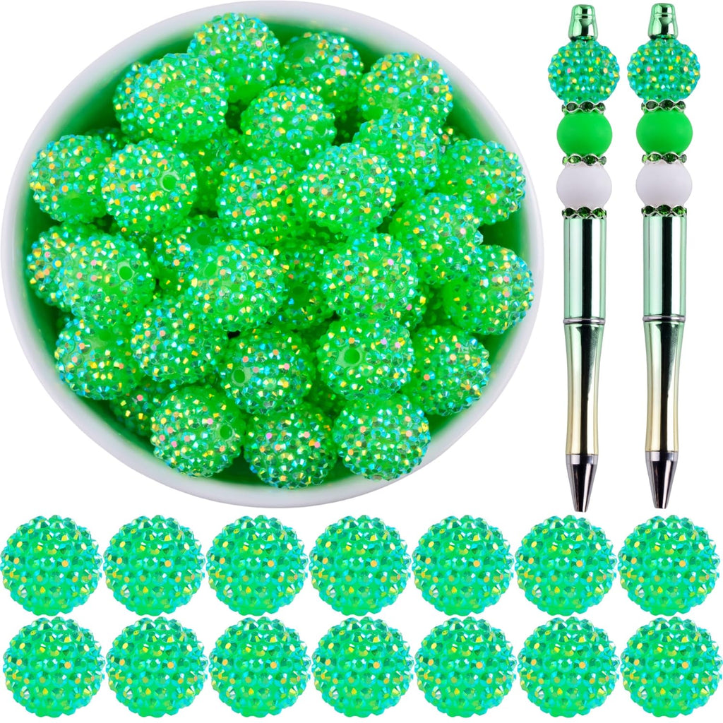 20mm Rhinestone Beads for Pens 20pcs Beaded Pens Beads Bling Glitter Suger Bugglegum Beads Large Balls Crystal Pen Beads for DIY Pens Keychain Making Suppliers Bulk
