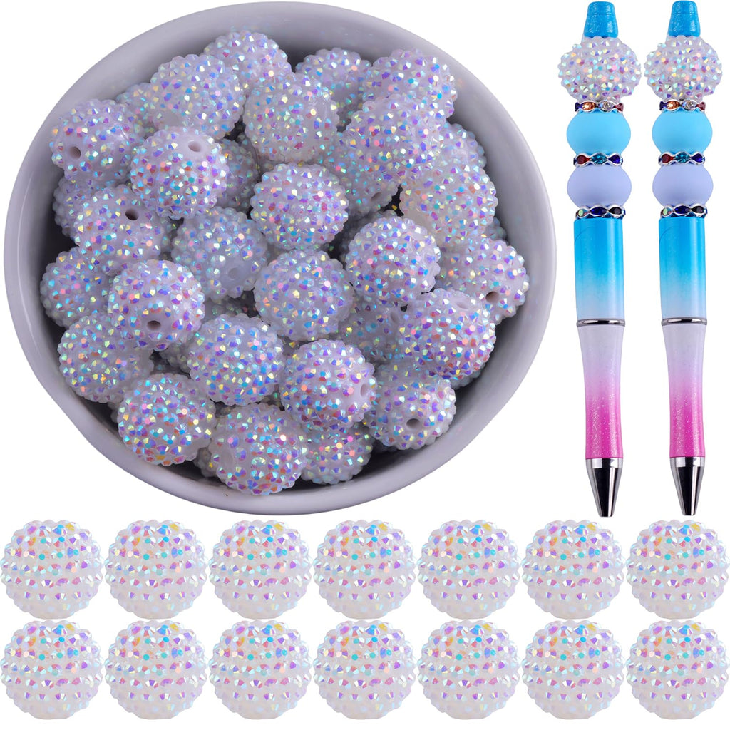 20mm Rhinestone Beads for Pens 20pcs Beaded Pens Beads Bling Glitter Suger Bugglegum Beads Large Balls Crystal Pen Beads for DIY Pens Keychain Making Suppliers Bulk