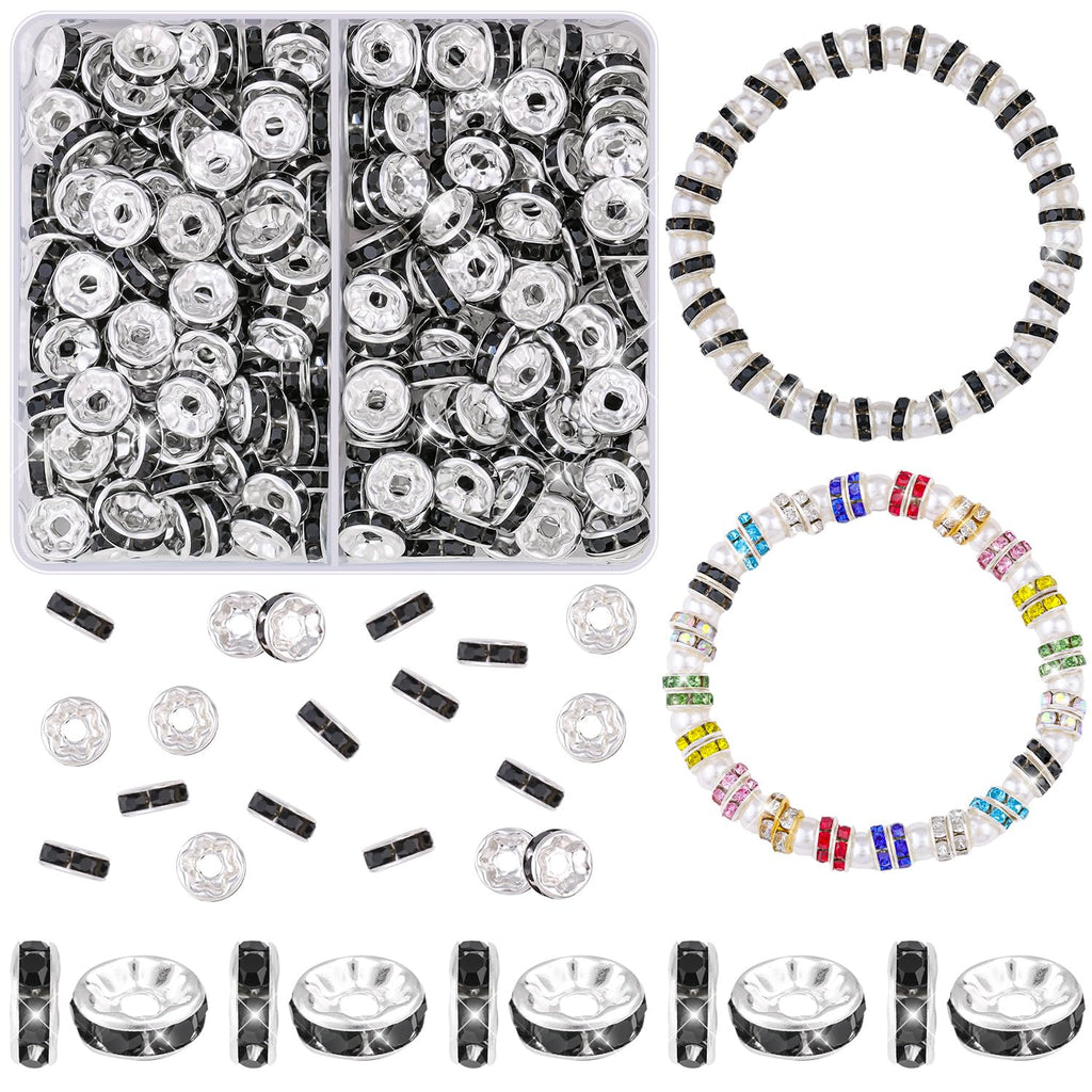TINKRSTUFF 900 pcs 8mm Spacer Beads for Jewelry Making, 15 Colors Rondelle Bead Spacers Box, Fancy Sparkle Crystal Rhinestone Loose Beads for Bracelet Necklace Earring and Pens DIY Dec
