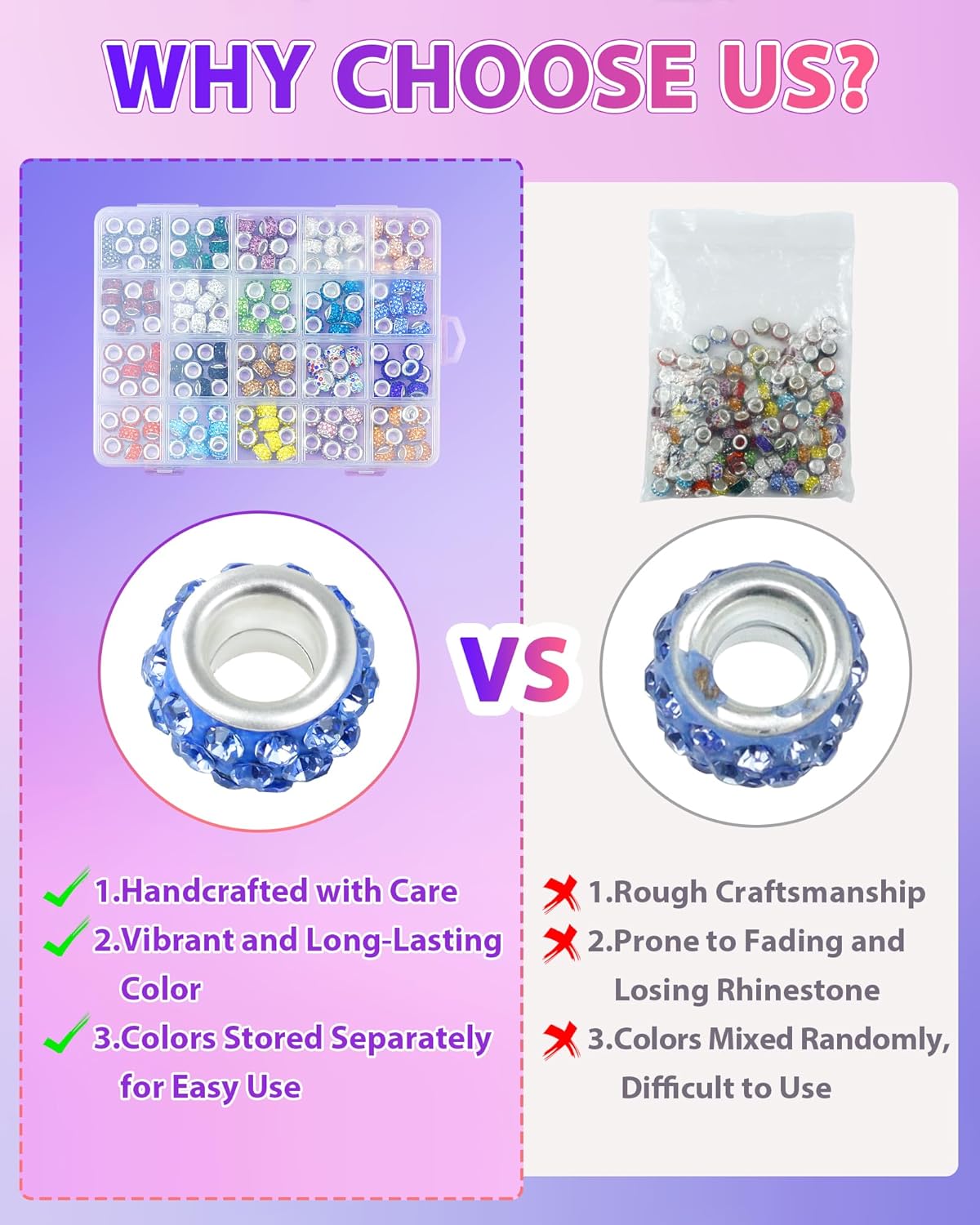 120PCS FIVEIZERO Rhinestone Large Hole Beads for Jewelry Making, 20 Colors Rhinestone European Bead Bulk Spacer Beads for Beadable Pens, DIY Crafts