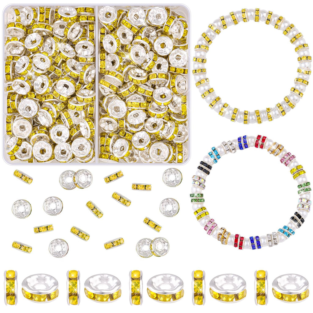 TINKRSTUFF 900 pcs 8mm Spacer Beads for Jewelry Making, 15 Colors Rondelle Bead Spacers Box, Fancy Sparkle Crystal Rhinestone Loose Beads for Bracelet Necklace Earring and Pens DIY Dec