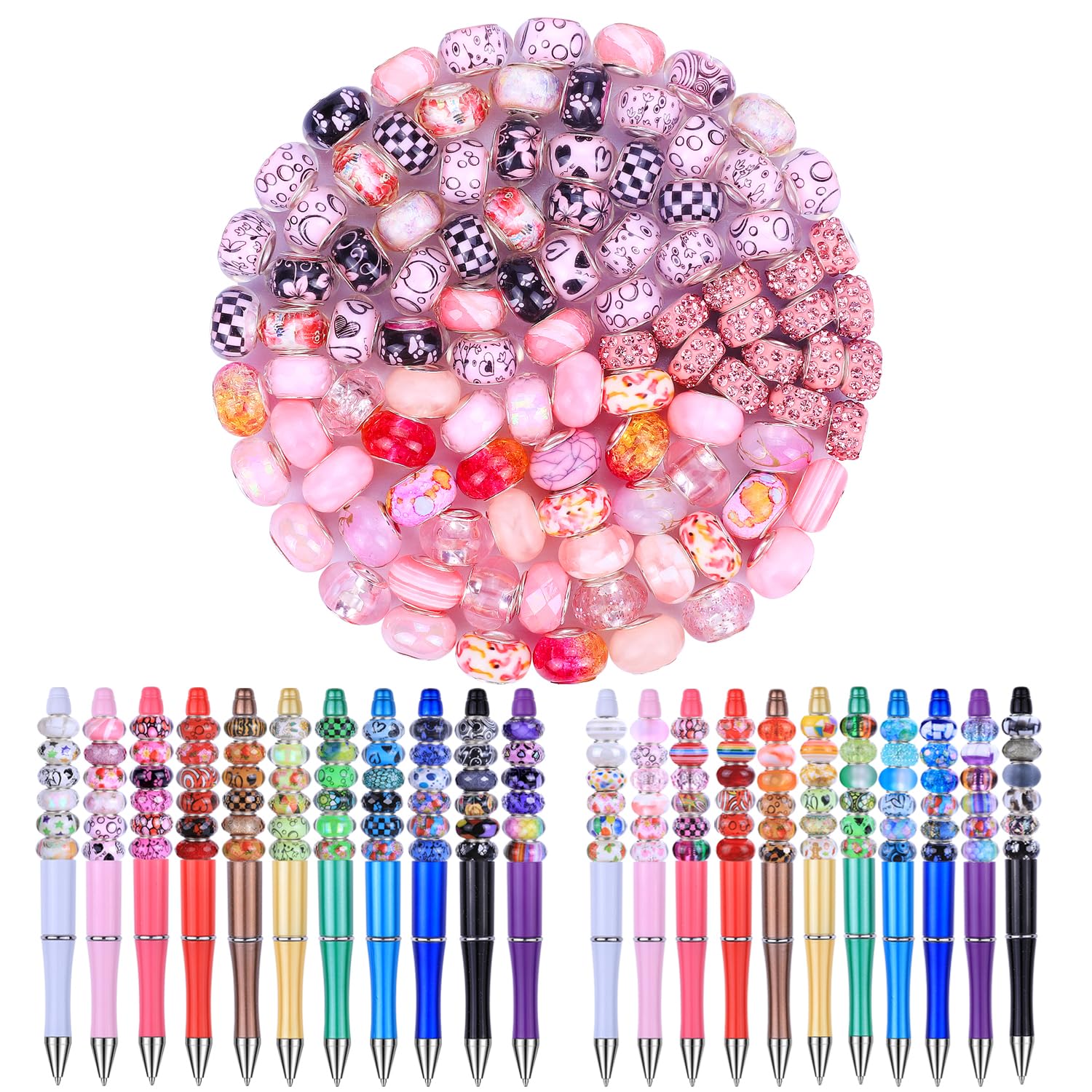 Aipridy Large Hole European Beads, Assorted Mixed Color Lampwork Spacer Beads for DIY Bracelet Jewelry Making, Craft Supplies Kit (100, White)