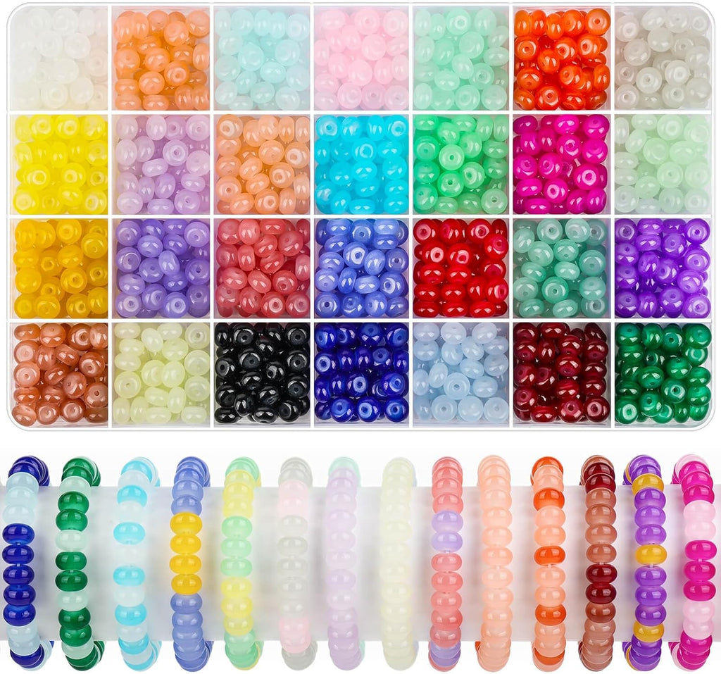 shynek 1120 Pieces Rondelle Beads for Jewelry Making, 28 Colors Glass Abacus Beads, Spacers for Bracelets, Jewelry Making and DIY Crafts, 5x8mm