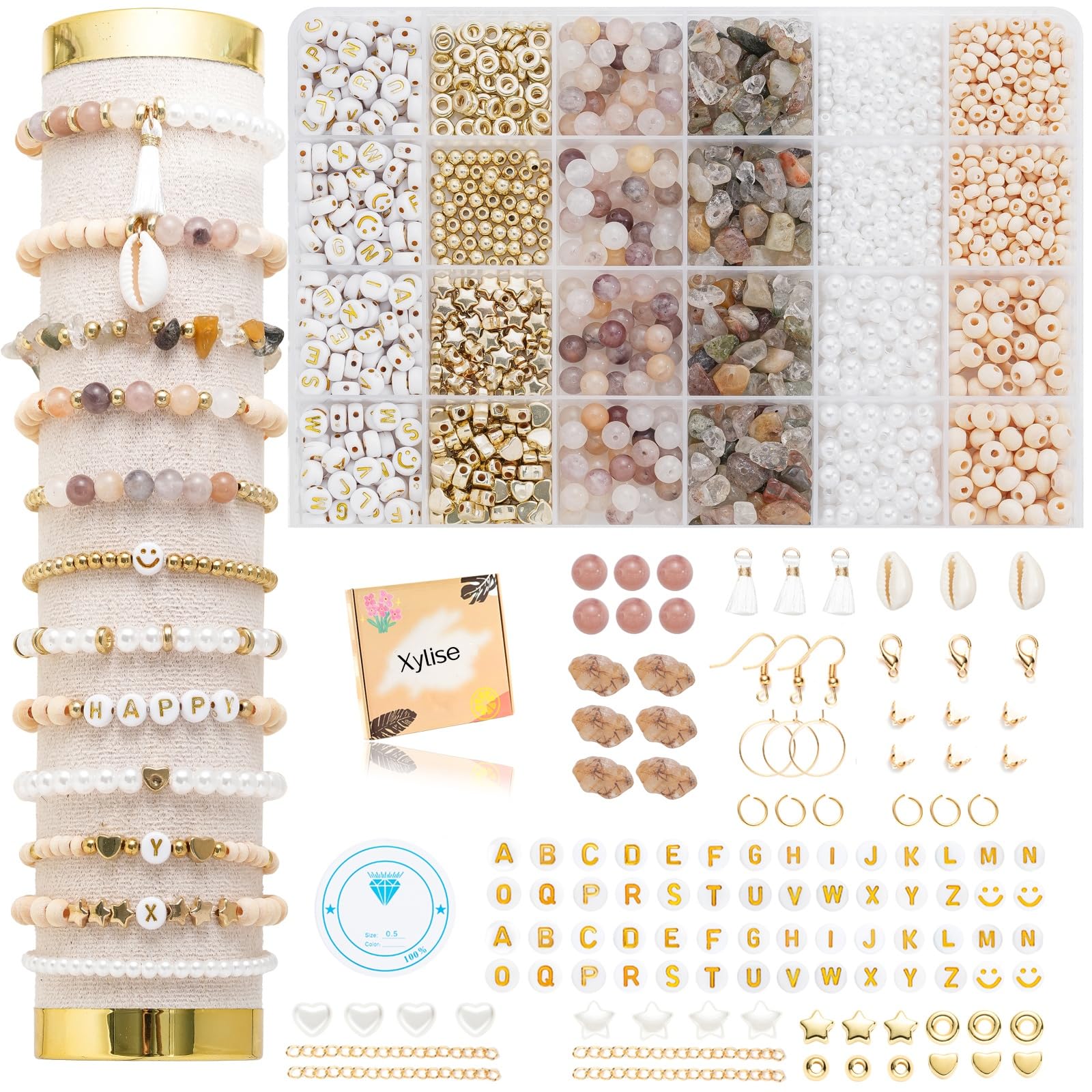 Xylise Jewelry Making Supplies Kit Natural Stone Beads for Irregular Natural Stone with for DIY Craft Bracelet Necklace Earrings for Adults (Pink)