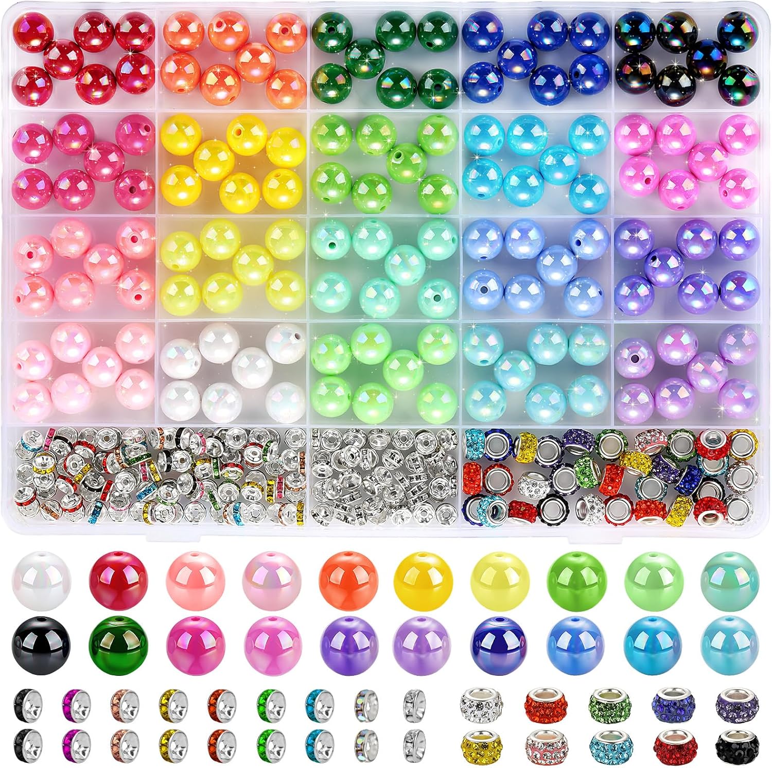 232pcs Beads for Pens, Funtopia Acrylic Focal Beads for Beadable Pens, 16mm Rainbow Chunky Bubblegum Bead with Rondelle Spacer Bead for Keychains DIY Craft Bracelets