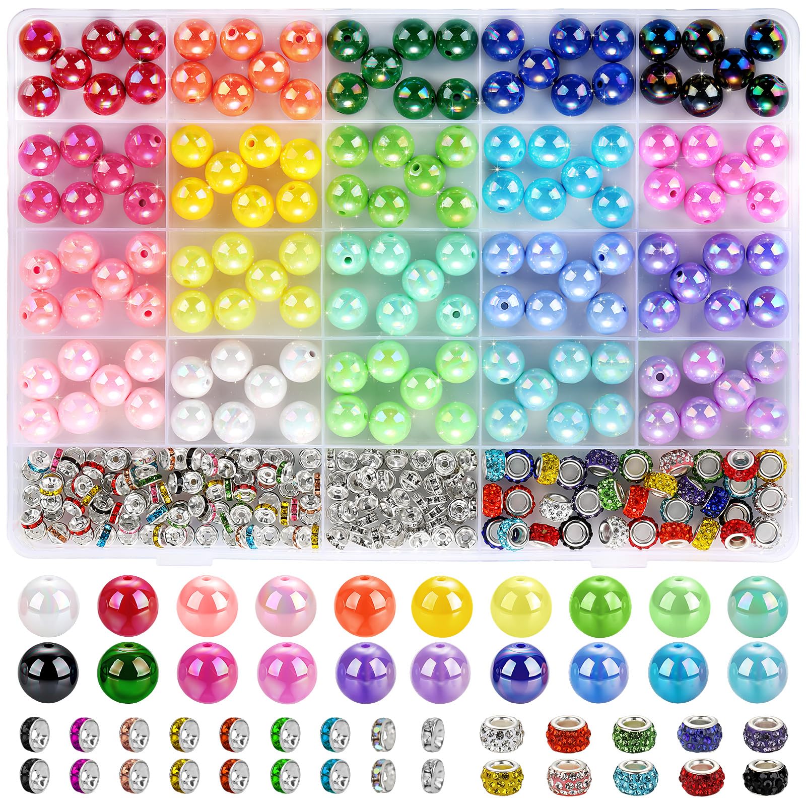 232pcs Beads for Pens, Funtopia Acrylic Focal Beads for Beadable Pens, 16mm Rainbow Chunky Bubblegum Bead with Rondelle Spacer Bead for Keychains DIY Craft Bracelets