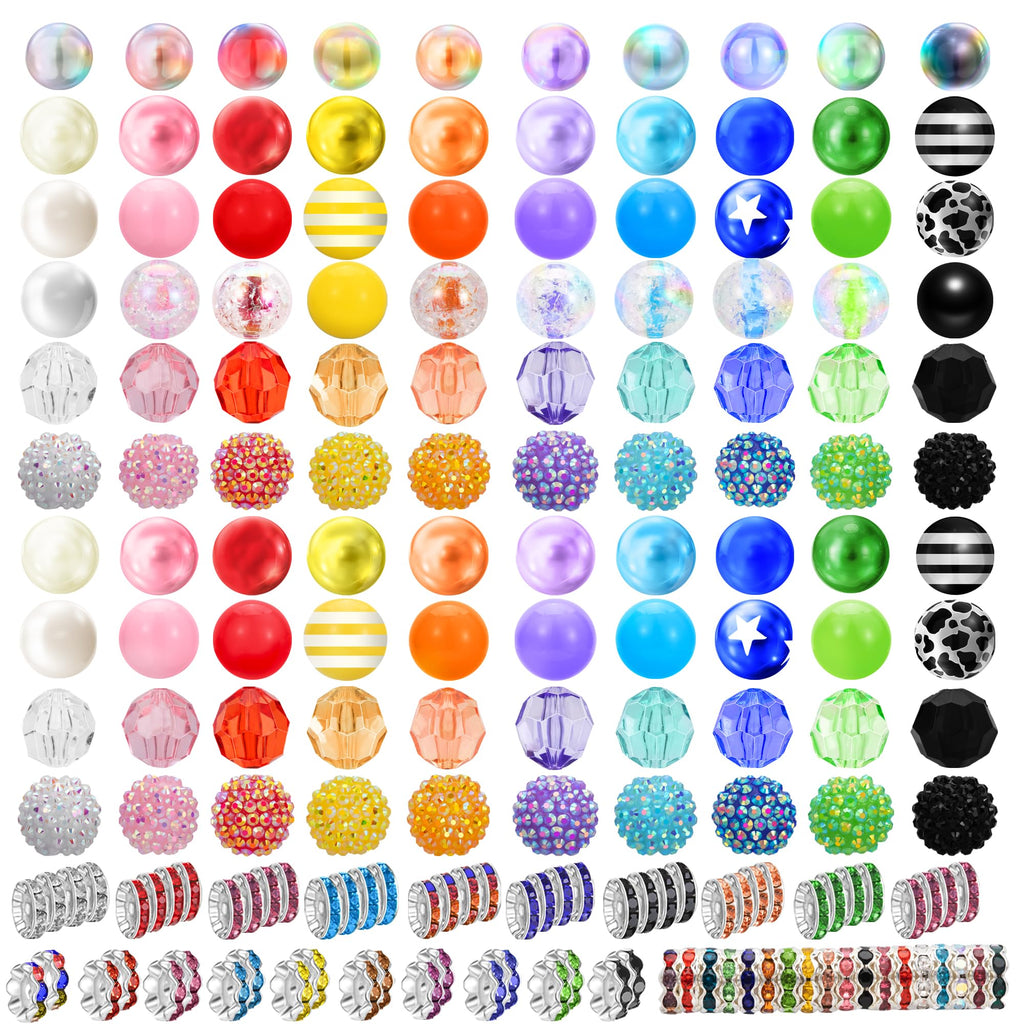 HUISUYTON 190 Pcs Beads for Pens Making, Included Rondelle Spacer Bead and 16/20mm Bubblegum Beads for Pen, Acrylic Bead for Jewelry Making, Bracelets, Beadable Pens