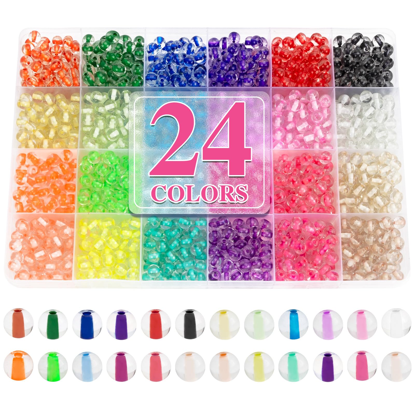 XSEINO About 7200PCS 6mm Glass Beads Bracelet Making Kit,144 Assorted Colors Crystal Glass Beads for Bracelet and Jewelry Making and DIY Crafts,Friendship Gifts,to Give to Friends, Family