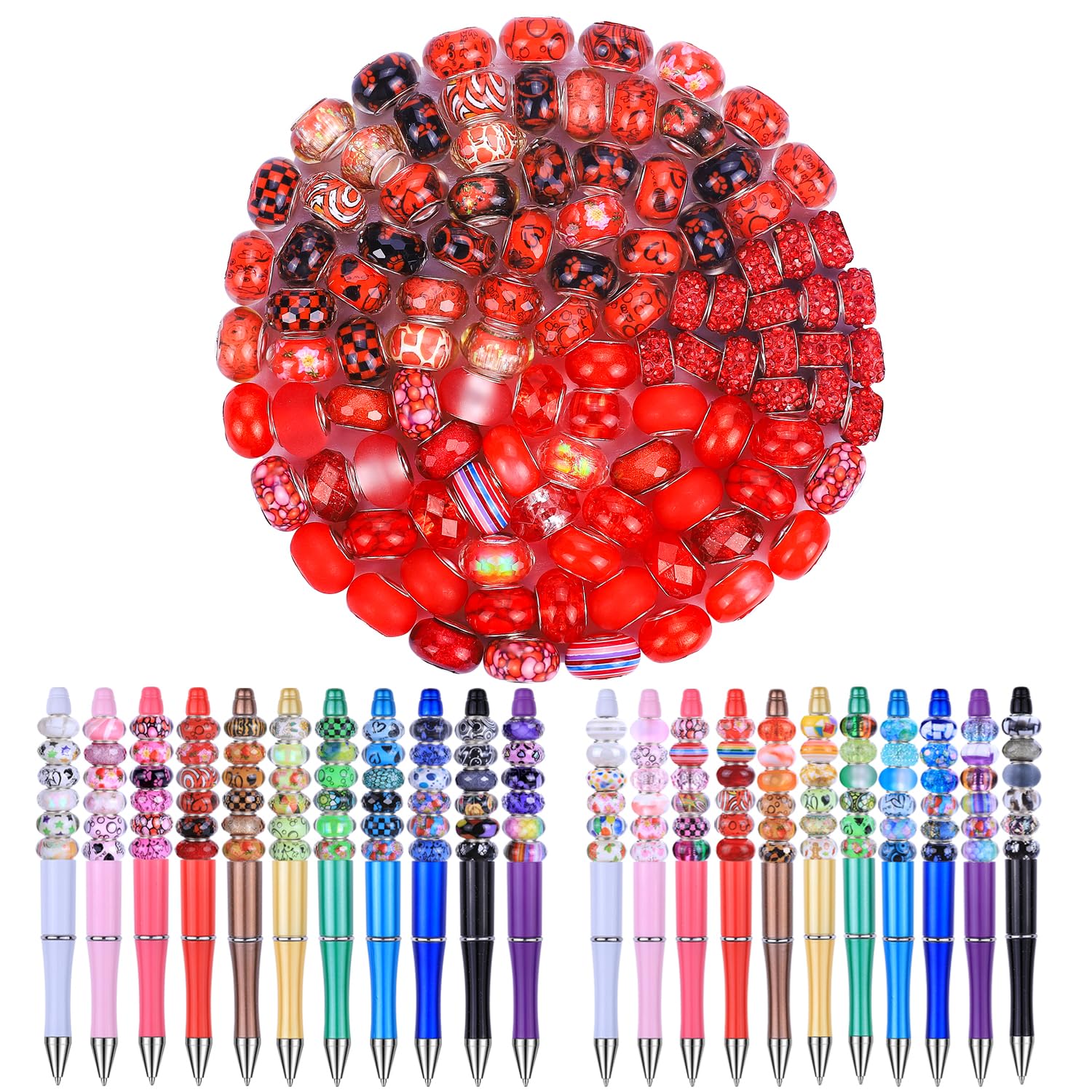 Aipridy Large Hole European Beads, Assorted Mixed Color Lampwork Spacer Beads for DIY Bracelet Jewelry Making, Craft Supplies Kit (100, White)