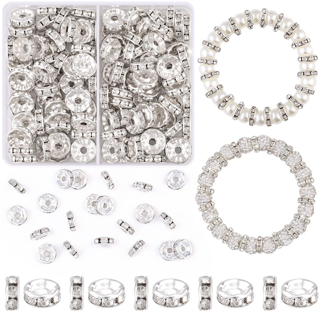 TINKRSTUFF 900 pcs 8mm Spacer Beads for Jewelry Making, 15 Colors Rondelle Bead Spacers Box, Fancy Sparkle Crystal Rhinestone Loose Beads for Bracelet Necklace Earring and Pens DIY Dec