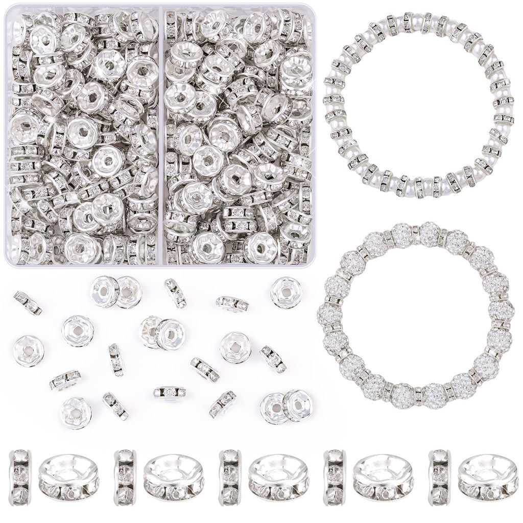 TINKRSTUFF 900 pcs 8mm Spacer Beads for Jewelry Making, 15 Colors Rondelle Bead Spacers Box, Fancy Sparkle Crystal Rhinestone Loose Beads for Bracelet Necklace Earring and Pens DIY Dec