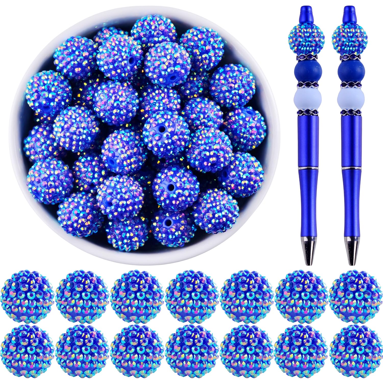 20mm Rhinestone Beads for Pens 20pcs Beaded Pens Beads Bling Glitter Suger Bugglegum Beads Large Balls Crystal Pen Beads for DIY Pens Keychain Making Suppliers Bulk
