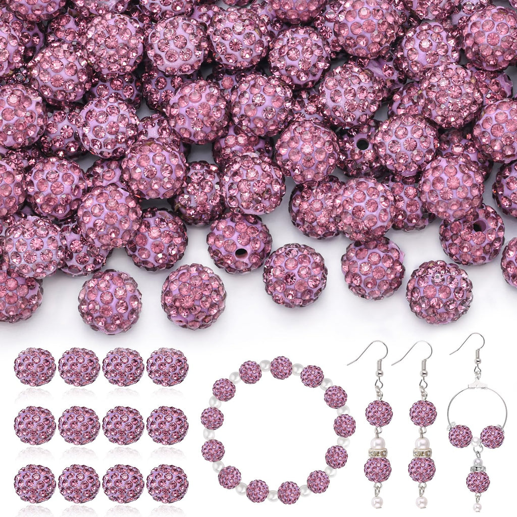 120 pcs 10mm Rhinestone Beads for Jewelry Making, 12 Mixed Colors Shiny Round Shamballa Disco Ball Beads, Sparkle Crystal Clay Christmas for Bracelet Baseball Necklace Earring and DIY