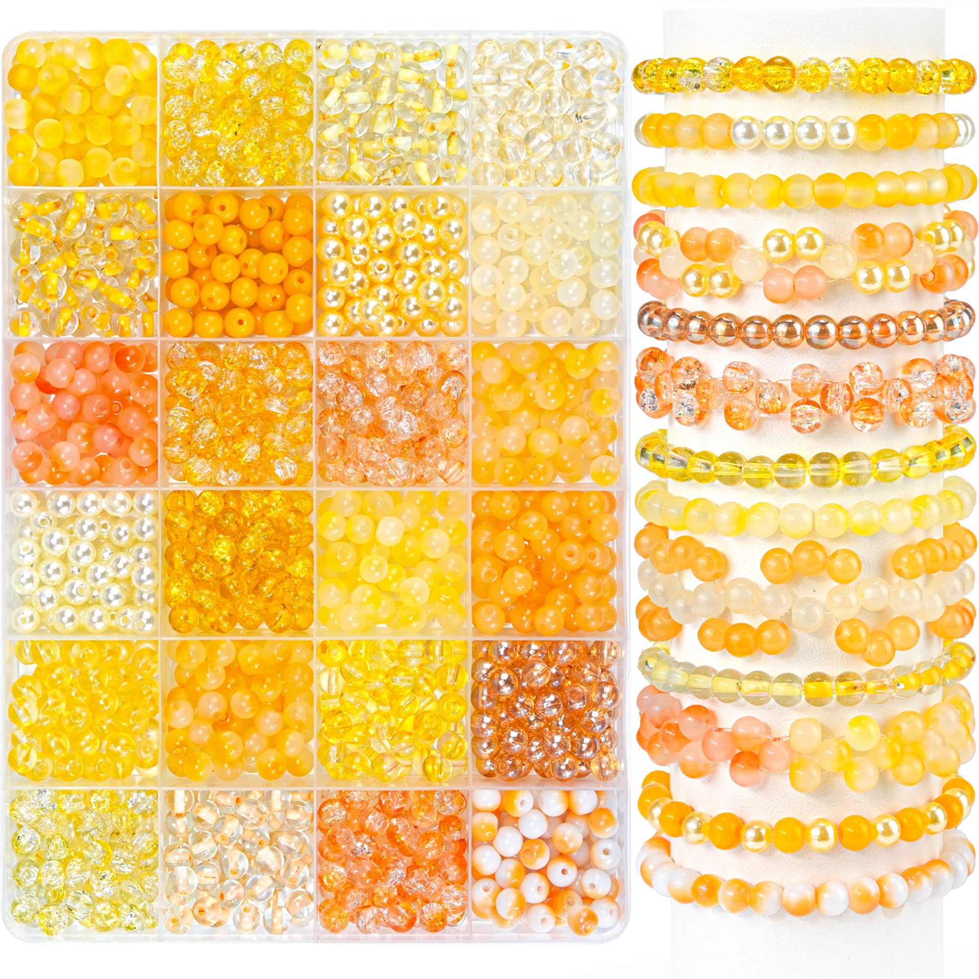 7200PCS 6mm Glass Beads Bracelet Making Kit, 144 Colors Assorted Crystal Beads for Bracelets and Jewelry Making, Round Crackle Glass Beads for DIY Necklace Friendship Bracelets Earring Crafts