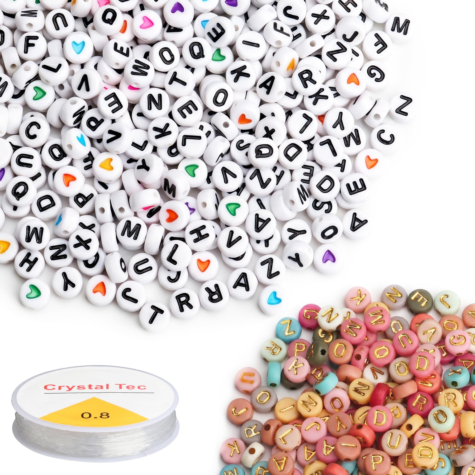 SUTOUG 1010PCS Colourful Letter Beads for Threading, 4 x 7 MM Acrylic Round Beads for Jewellery DIY Making Crafts Bracelets Necklaces Ornaments-Gold