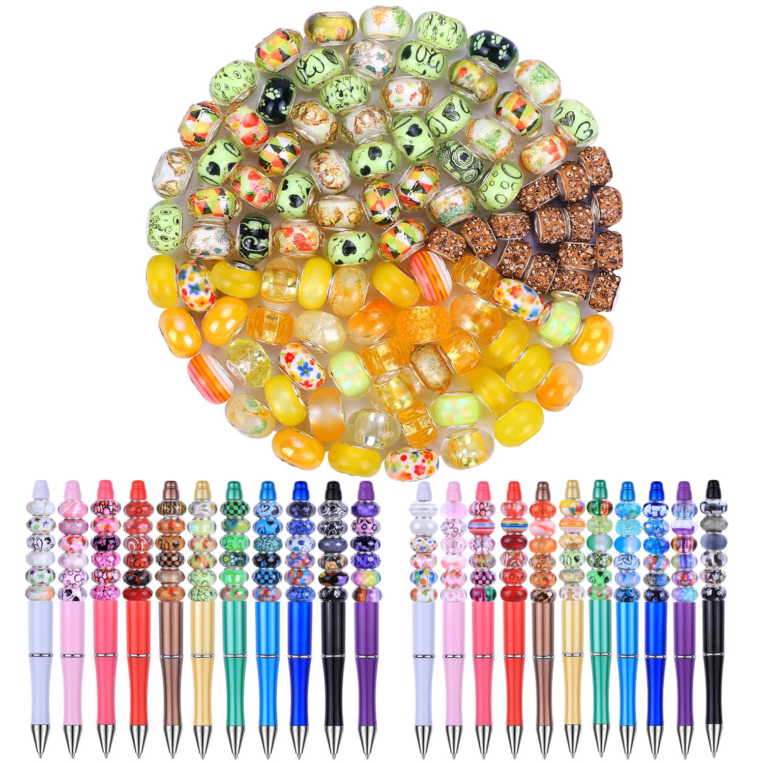 Aipridy Large Hole European Beads, Assorted Mixed Color Lampwork Spacer Beads for DIY Bracelet Jewelry Making, Craft Supplies Kit (100, White)