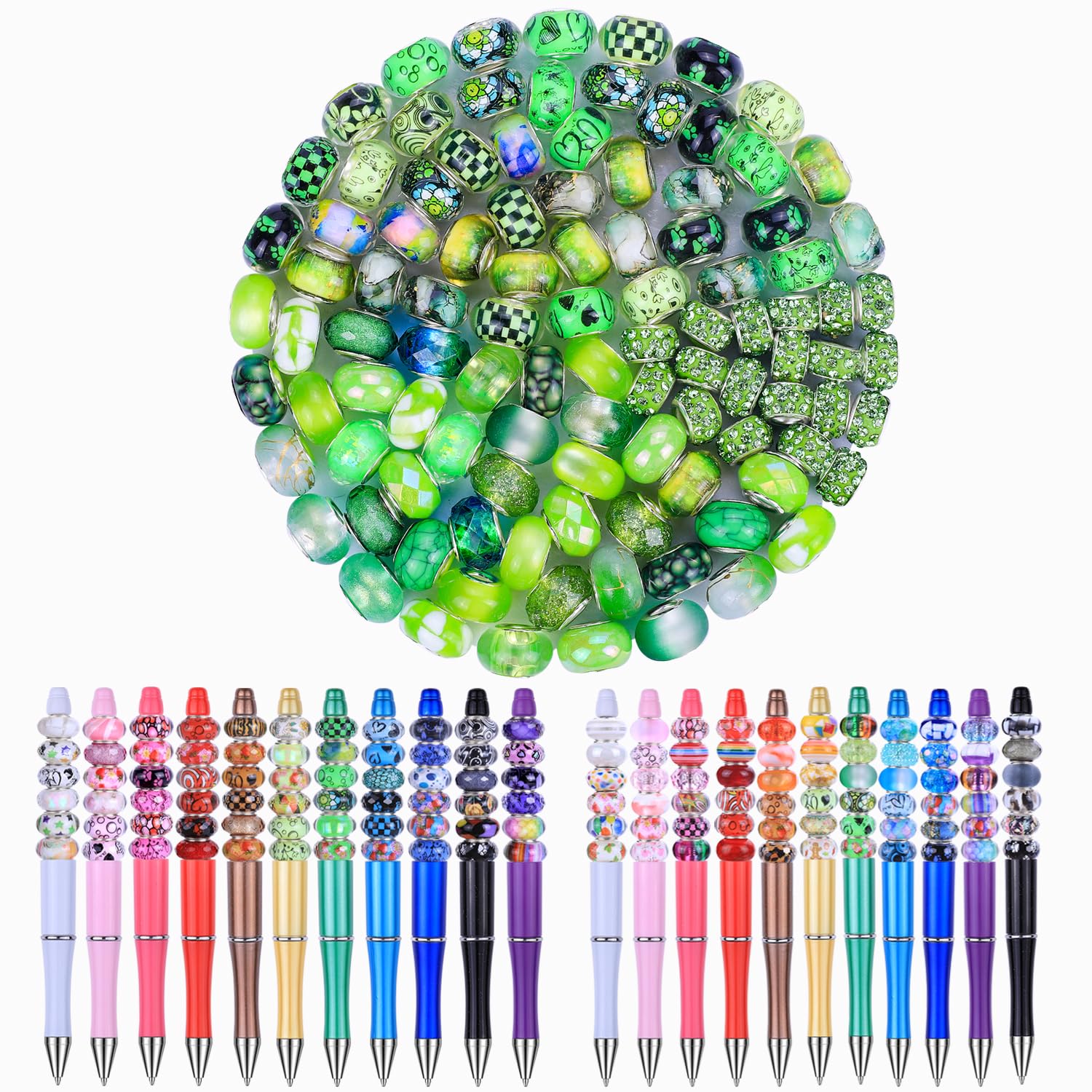 Aipridy Large Hole European Beads, Assorted Mixed Color Lampwork Spacer Beads for DIY Bracelet Jewelry Making, Craft Supplies Kit (100, White)