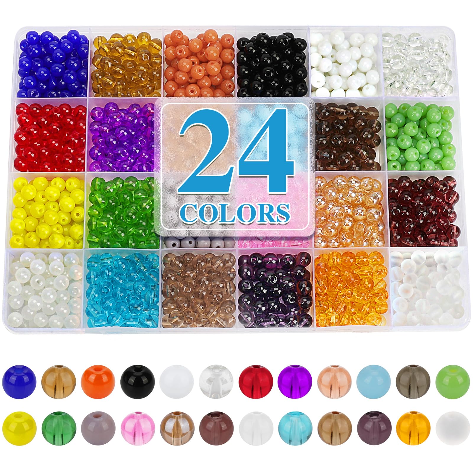 XSEINO About 7200PCS 6mm Glass Beads Bracelet Making Kit,144 Assorted Colors Crystal Glass Beads for Bracelet and Jewelry Making and DIY Crafts,Friendship Gifts,to Give to Friends, Family
