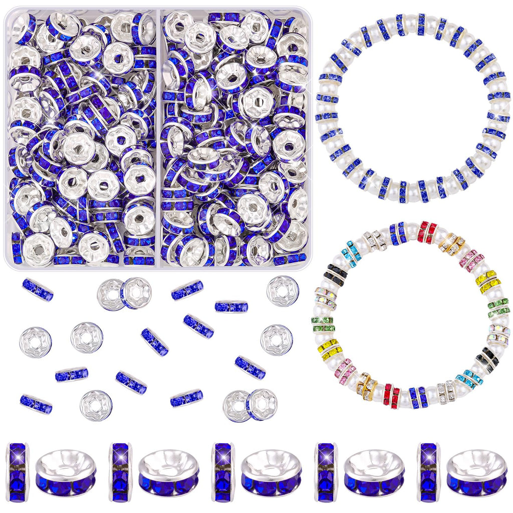 TINKRSTUFF 900 pcs 8mm Spacer Beads for Jewelry Making, 15 Colors Rondelle Bead Spacers Box, Fancy Sparkle Crystal Rhinestone Loose Beads for Bracelet Necklace Earring and Pens DIY Dec