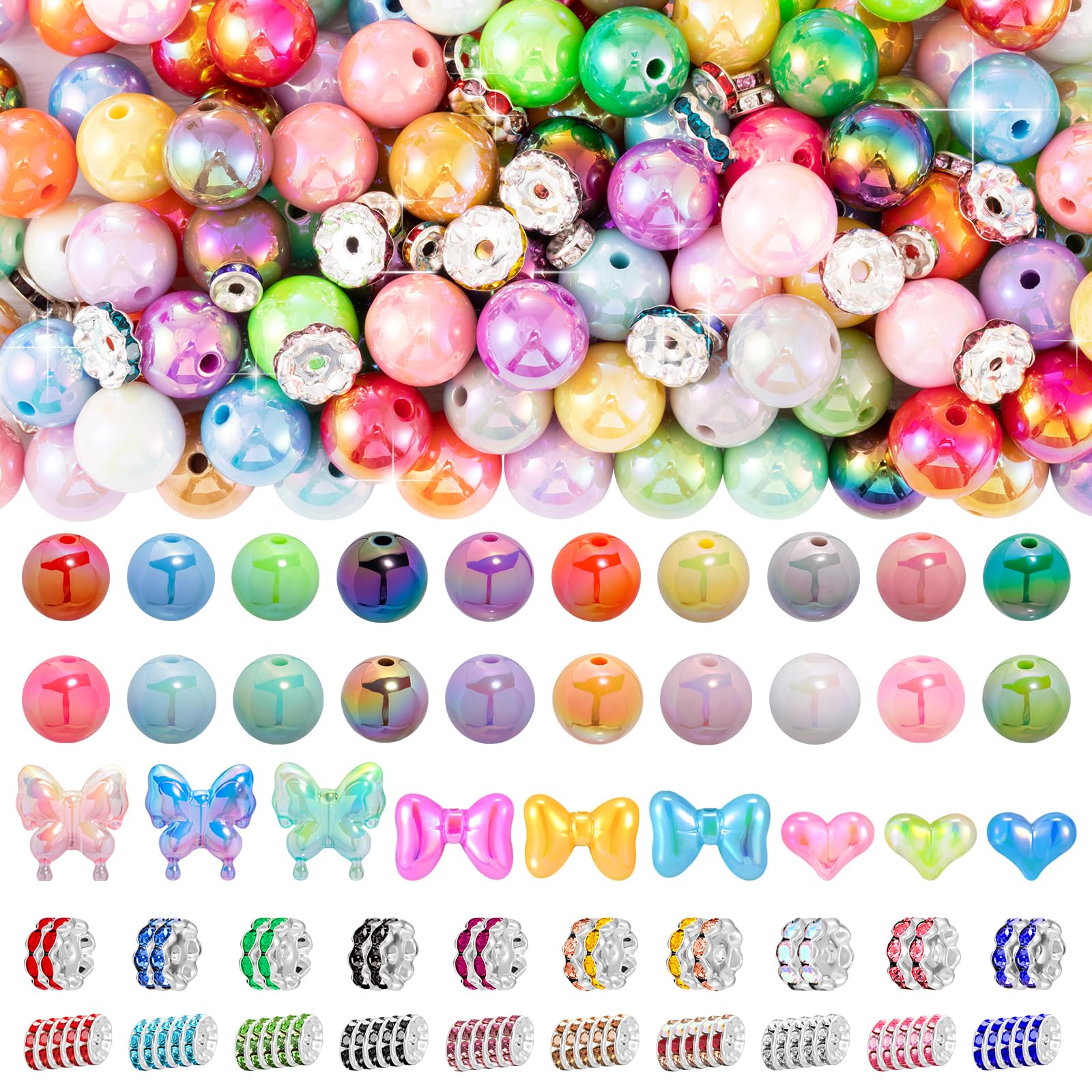 HUISUYTON 190 Pcs Beads for Pens Making, Included Rondelle Spacer Bead and 16/20mm Bubblegum Beads for Pen, Acrylic Bead for Jewelry Making, Bracelets, Beadable Pens