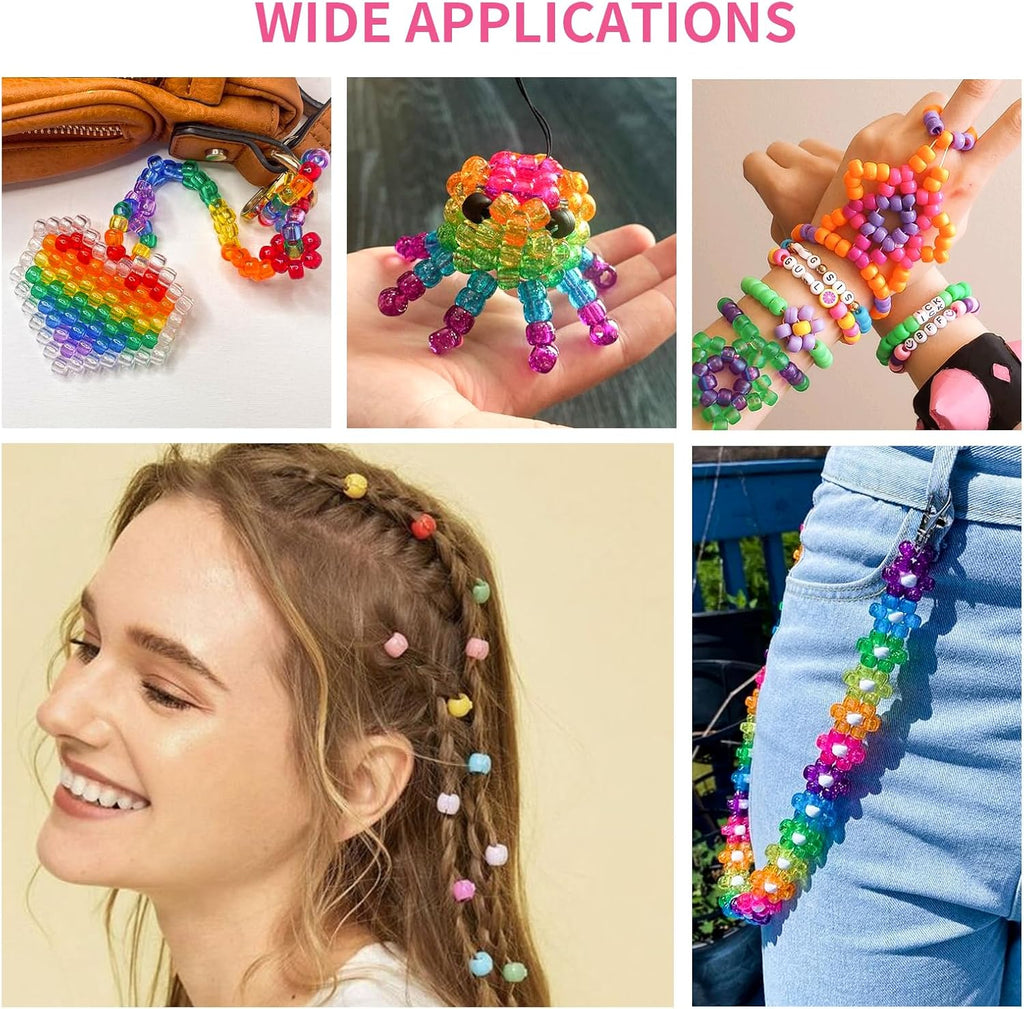 1000+pcs Glitter Pony Beads Bulk, Acrylic 9mm Large Plastic Bead for Bracelets Big Hole Hair Braids Crafts DIY Projects