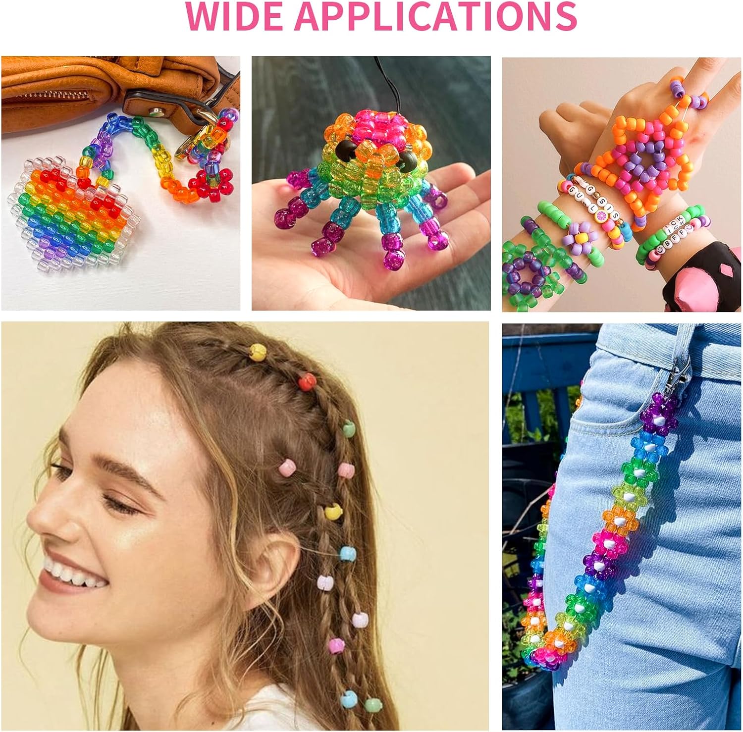 1000+pcs Glitter Pony Beads Bulk, Acrylic 9mm Large Plastic Bead for Bracelets Big Hole Hair Braids Crafts DIY Projects