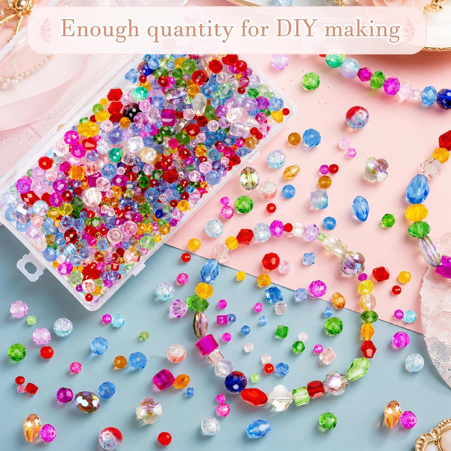 636pcs Glass Beads for Jewelry Making Assorted - Mixed Colorful Rainbow Craft Bead Bulk with Holes, Crystal Bead for Suncatchers Faceted Glass Beads for Bracelets Earring Making Birthday Gifts