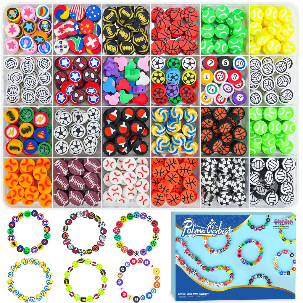 Gionlion 1200 Pcs Polymer Clay Beads Bracelet Making Kit, 25 Style Animal Fruit Flower Butterfly Bunny Pony Letter Beads Charms for Jewelry Making, DIY Art and Crafts Toys Gifts