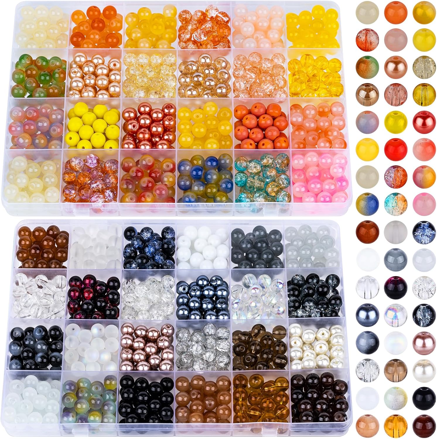 XSEINO 2400 PCS 8mm Glass Beads Bracelet Making Kit, 47 Colors Crystal Beads for Jewelry Making and DIY Crafts，4 Box Round Beads