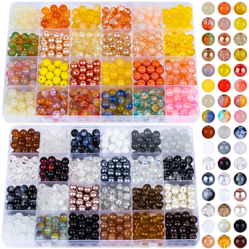 XSEINO 2400 PCS 8mm Glass Beads Bracelet Making Kit, 47 Colors Crystal Beads for Jewelry Making and DIY Crafts，4 Box Round Beads