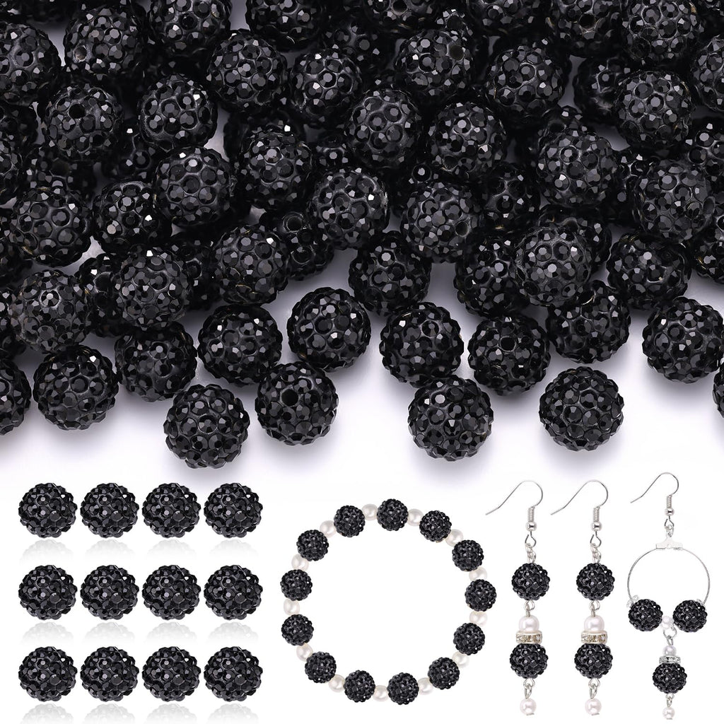 120 pcs 10mm Rhinestone Beads for Jewelry Making, 12 Mixed Colors Shiny Round Shamballa Disco Ball Beads, Sparkle Crystal Clay Christmas for Bracelet Baseball Necklace Earring and DIY