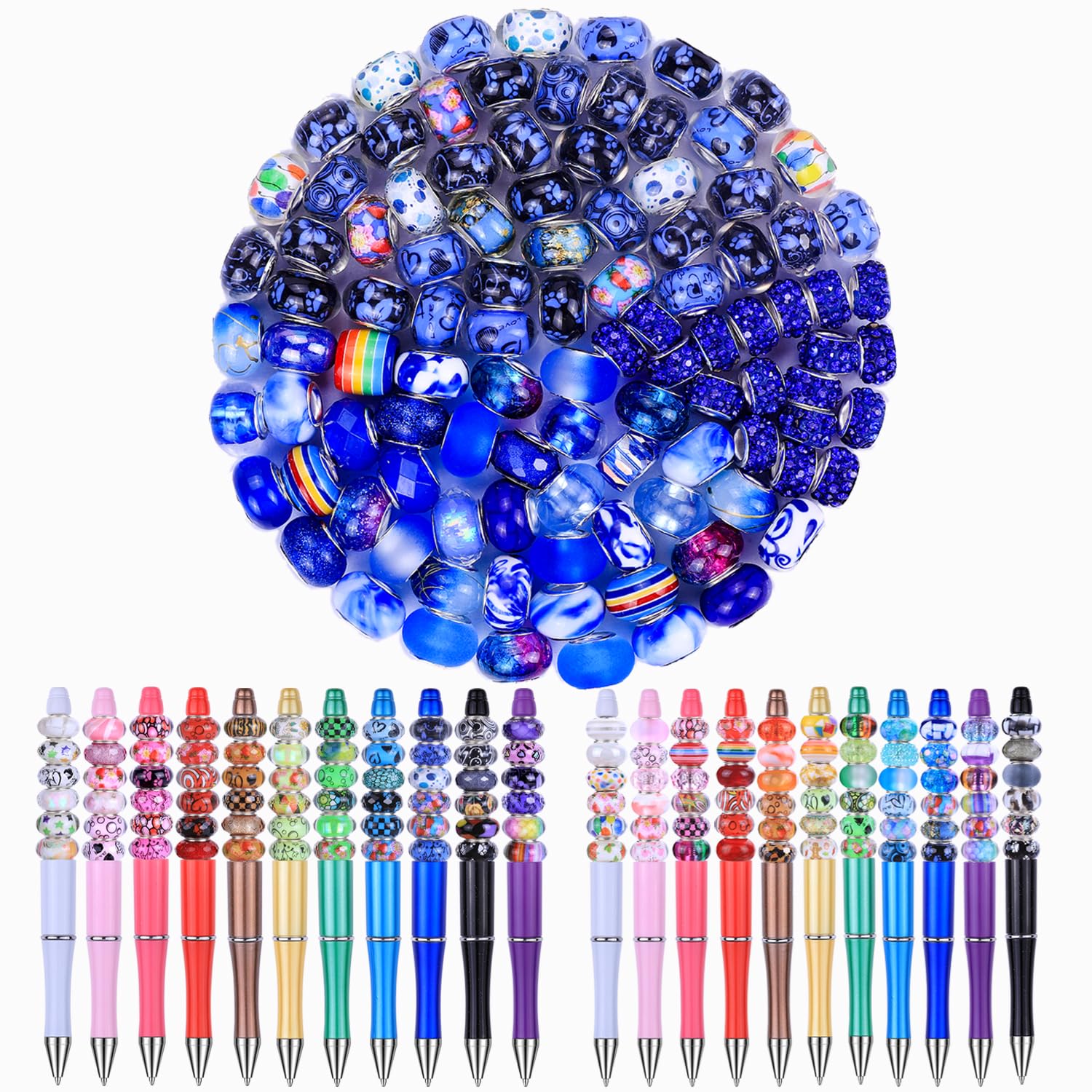 Aipridy Large Hole European Beads, Assorted Mixed Color Lampwork Spacer Beads for DIY Bracelet Jewelry Making, Craft Supplies Kit (100, White)