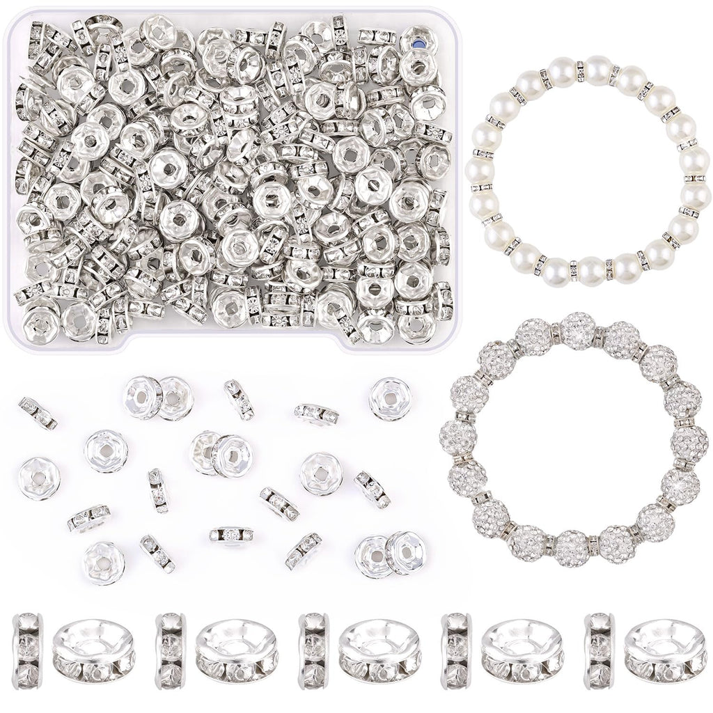 TINKRSTUFF 900 pcs 8mm Spacer Beads for Jewelry Making, 15 Colors Rondelle Bead Spacers Box, Fancy Sparkle Crystal Rhinestone Loose Beads for Bracelet Necklace Earring and Pens DIY Dec