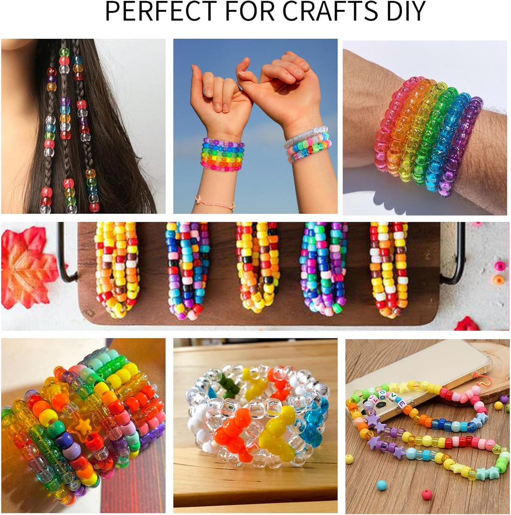 1000+pcs Glitter Pony Beads Bulk, Acrylic 9mm Large Plastic Bead for Bracelets Big Hole Hair Braids Crafts DIY Projects