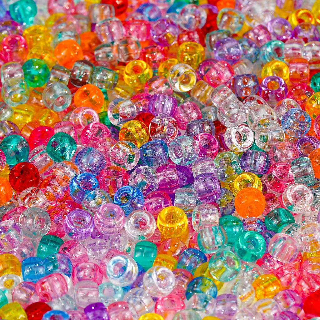 1000+pcs Glitter Pony Beads Bulk, Acrylic 9mm Large Plastic Bead for Bracelets Big Hole Hair Braids Crafts DIY Projects