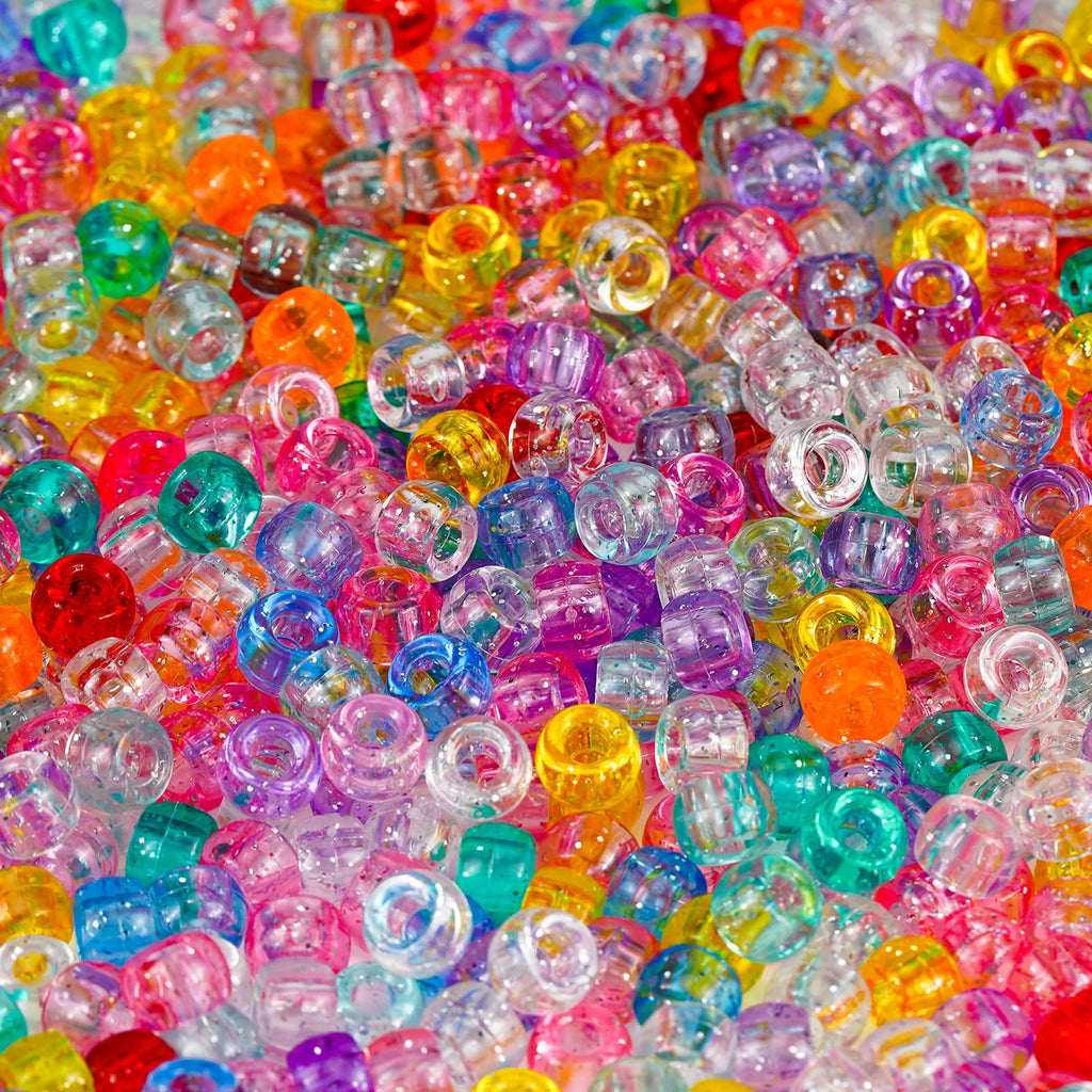 1000+pcs Glitter Pony Beads Bulk, Acrylic 9mm Large Plastic Bead for Bracelets Big Hole Hair Braids Crafts DIY Projects