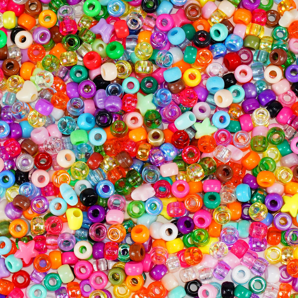 1000+pcs Glitter Pony Beads Bulk, Acrylic 9mm Large Plastic Bead for Bracelets Big Hole Hair Braids Crafts DIY Projects