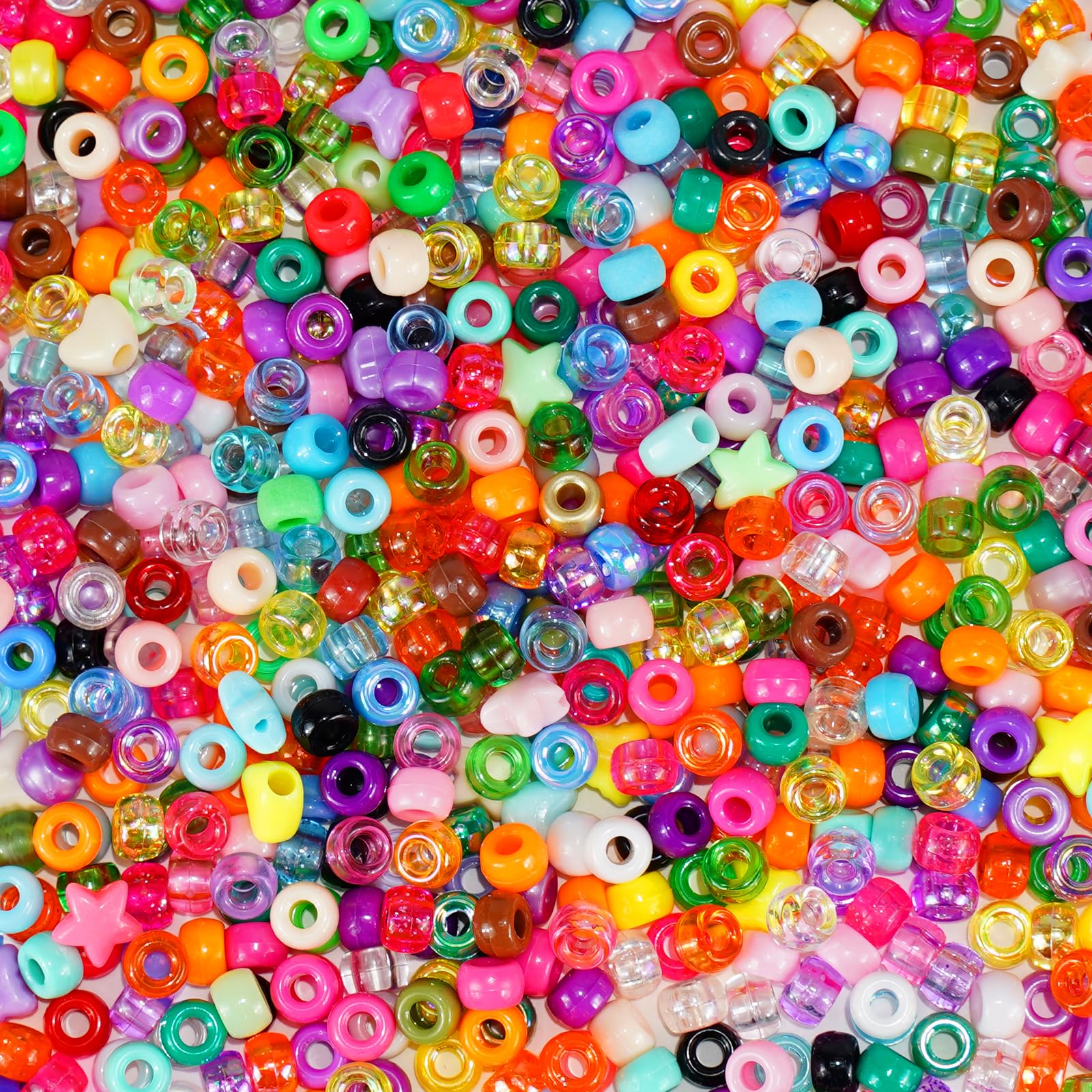1000+pcs Glitter Pony Beads Bulk, Acrylic 9mm Large Plastic Bead for Bracelets Big Hole Hair Braids Crafts DIY Projects