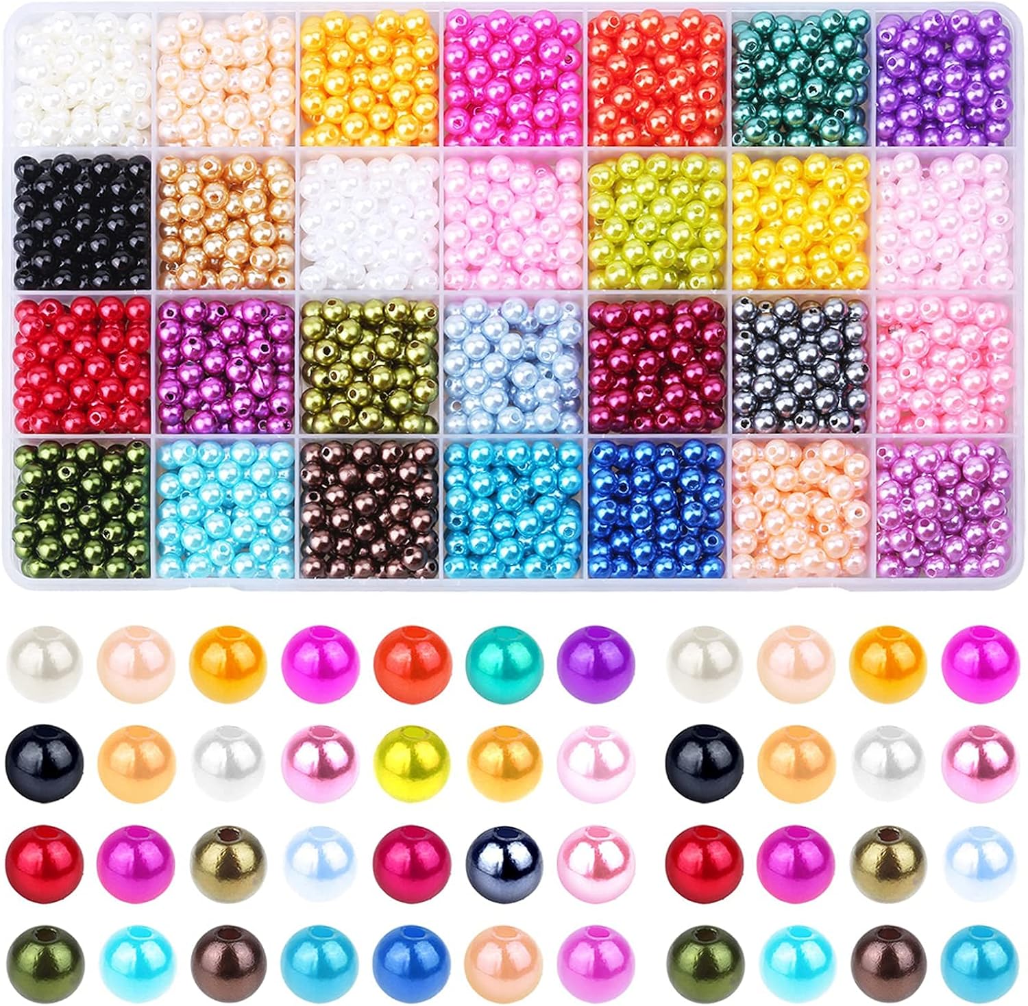 1960PCS Pearl Beads, 6mm 28 Colors Multicolor Loose Pearls for Crafts with Holes for Jewelry Making, Small Pearl Filler Beads for Crafting Bracelet Necklace Earrings