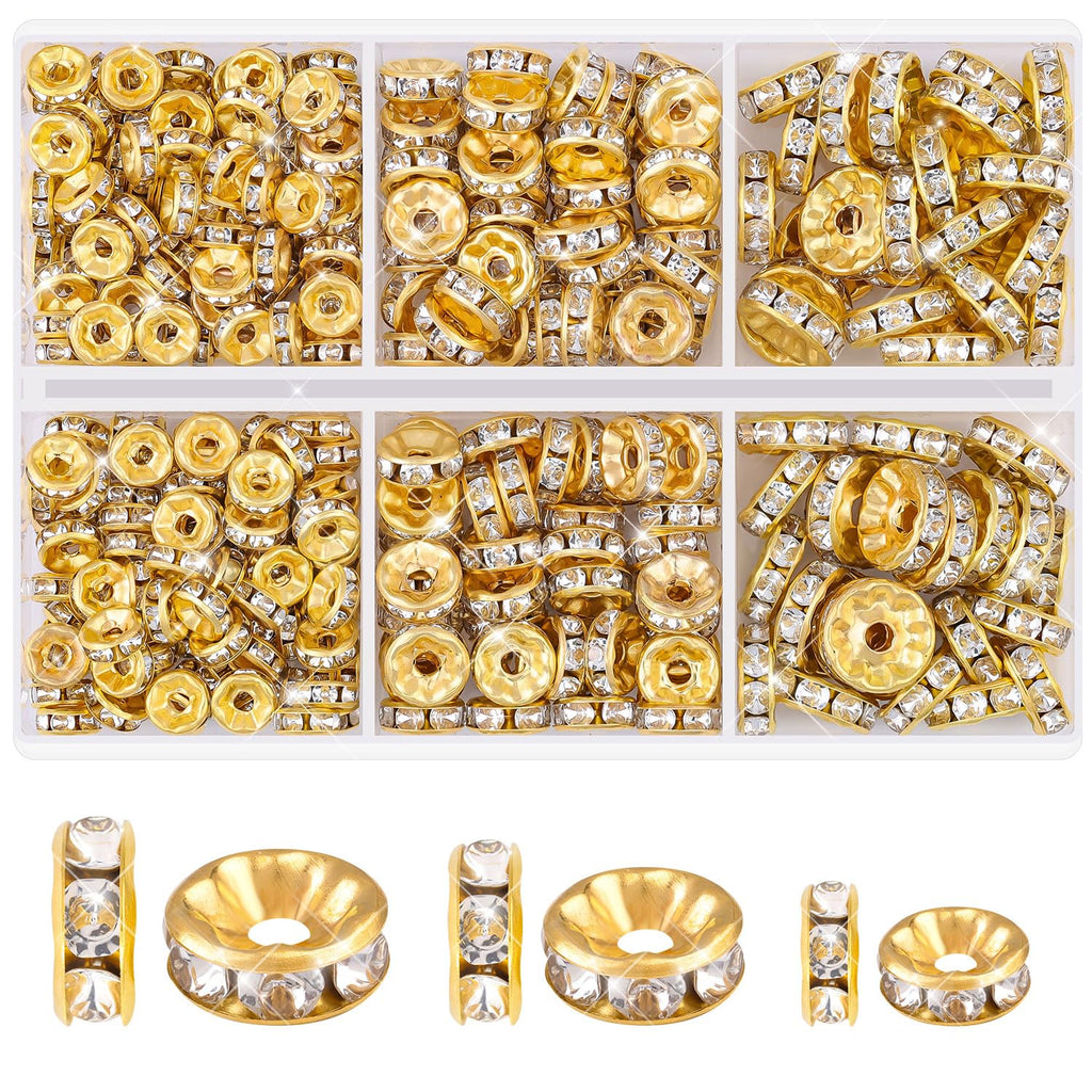 TINKRSTUFF 900 pcs 8mm Spacer Beads for Jewelry Making, 15 Colors Rondelle Bead Spacers Box, Fancy Sparkle Crystal Rhinestone Loose Beads for Bracelet Necklace Earring and Pens DIY Dec