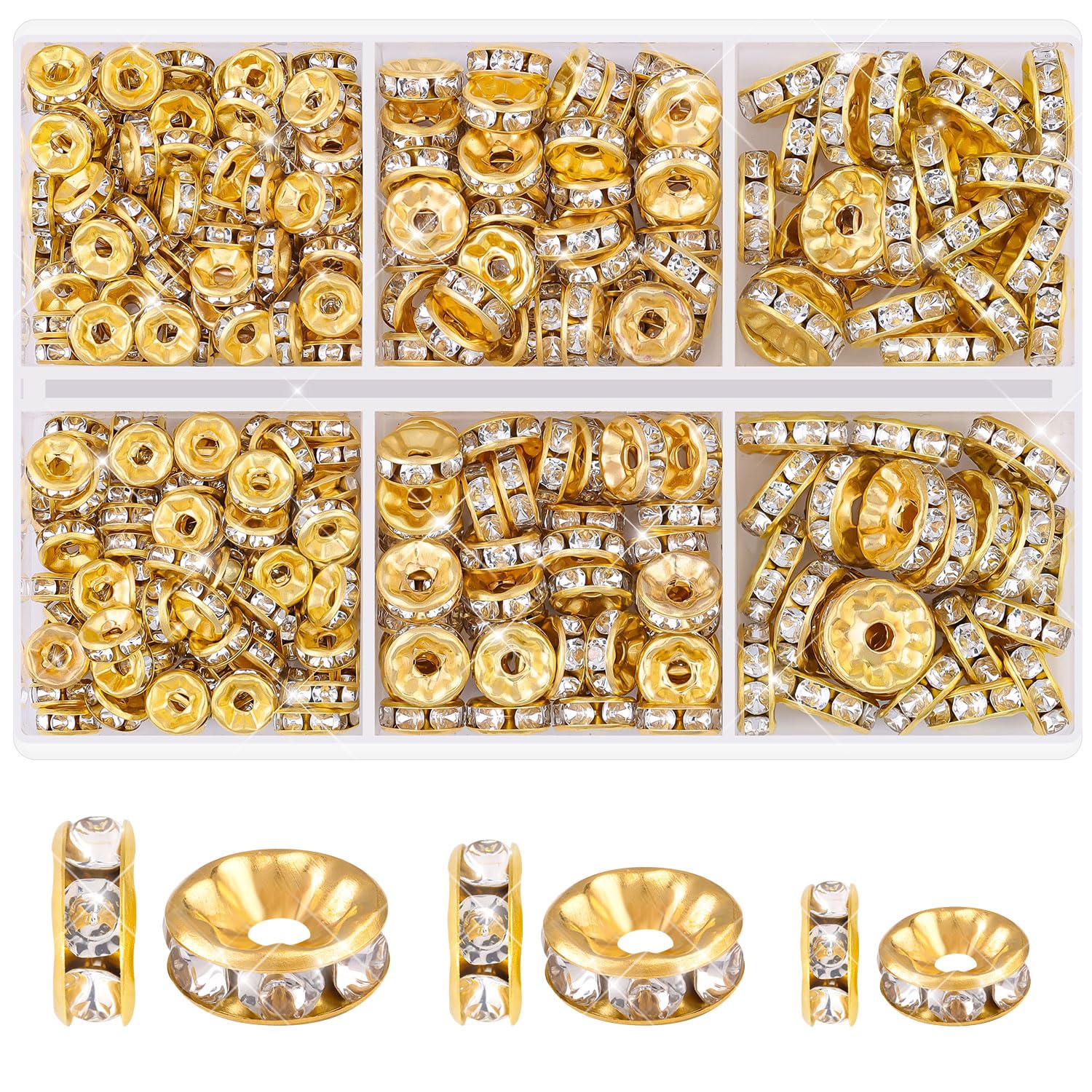 TINKRSTUFF 900 pcs 8mm Spacer Beads for Jewelry Making, 15 Colors Rondelle Bead Spacers Box, Fancy Sparkle Crystal Rhinestone Loose Beads for Bracelet Necklace Earring and Pens DIY Dec