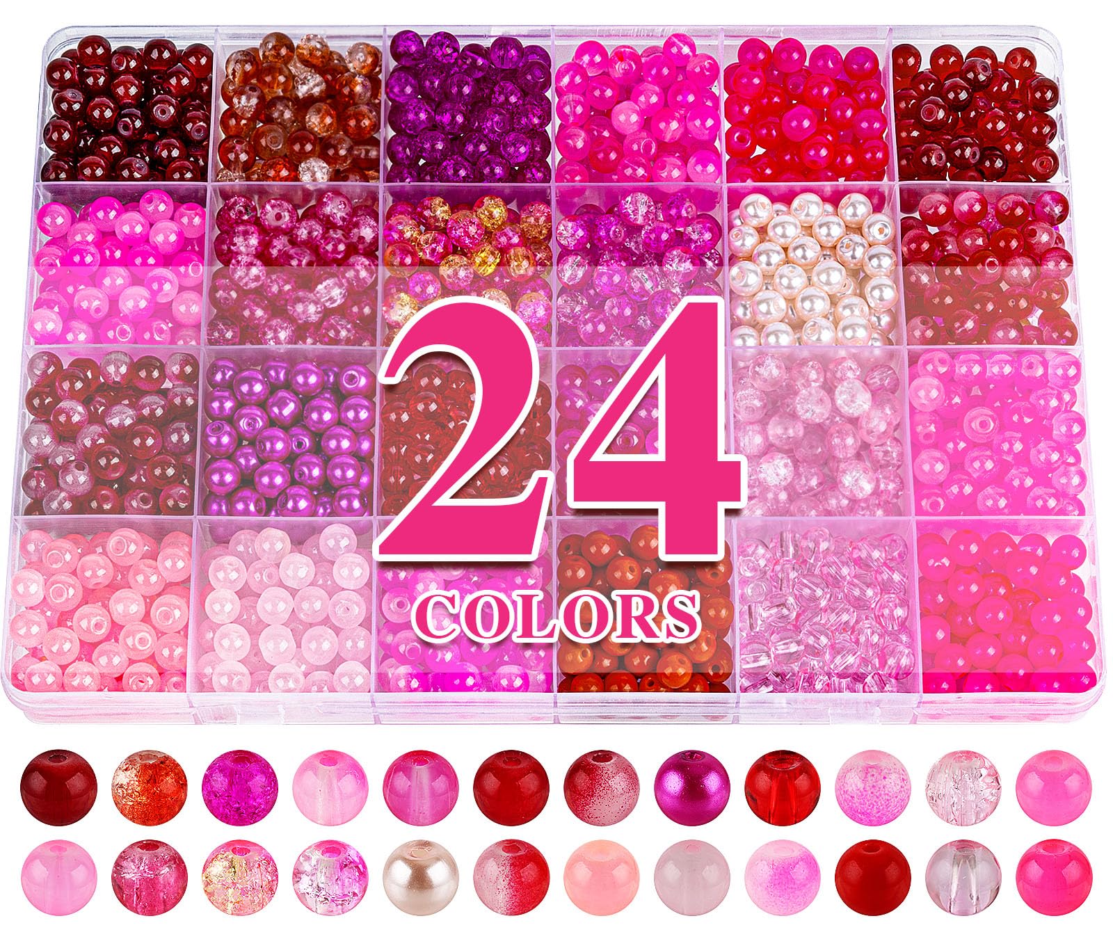 XSEINO About 7200PCS 6mm Glass Beads Bracelet Making Kit,144 Assorted Colors Crystal Glass Beads for Bracelet and Jewelry Making and DIY Crafts,Friendship Gifts,to Give to Friends, Family