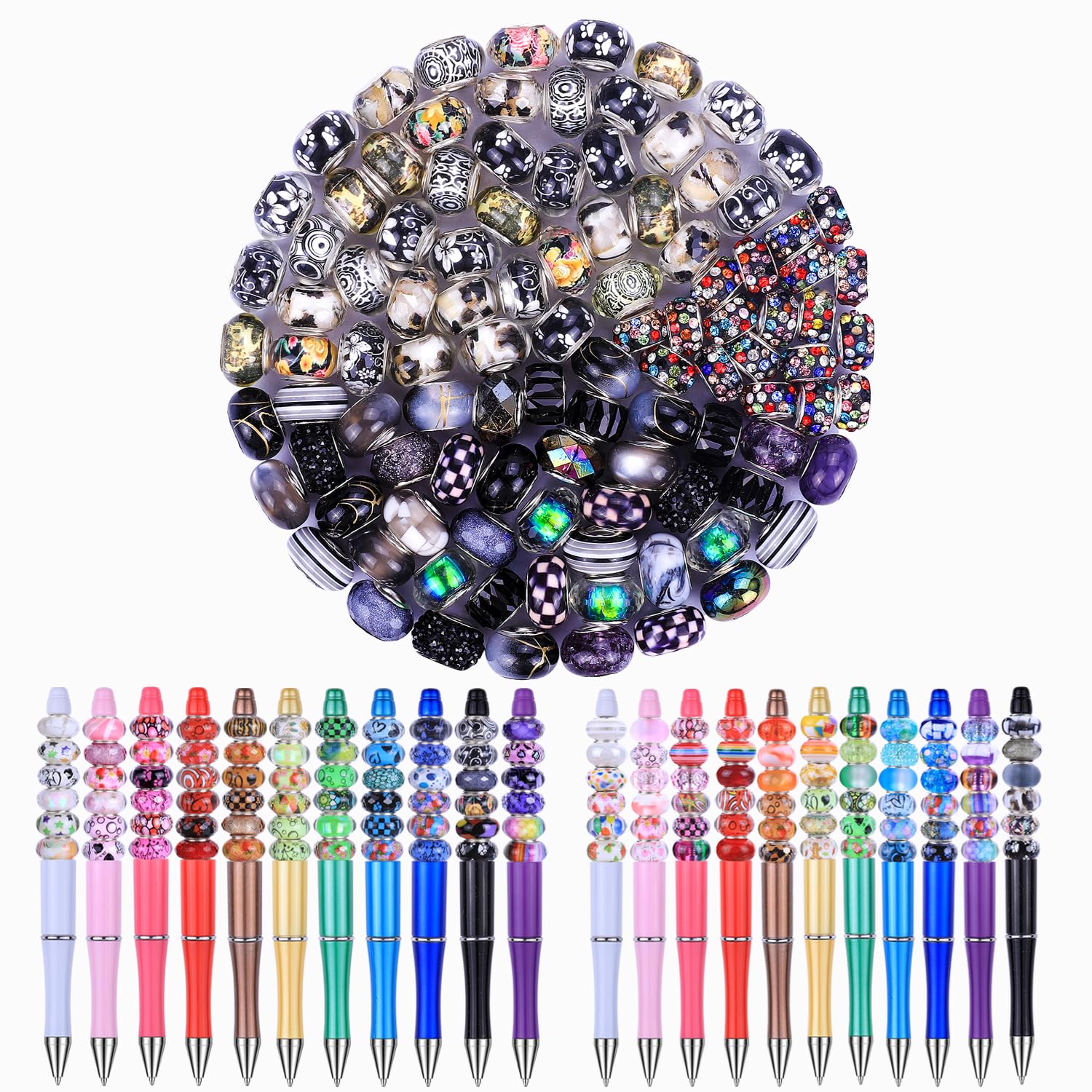 Aipridy Large Hole European Beads, Assorted Mixed Color Lampwork Spacer Beads for DIY Bracelet Jewelry Making, Craft Supplies Kit (100, White)