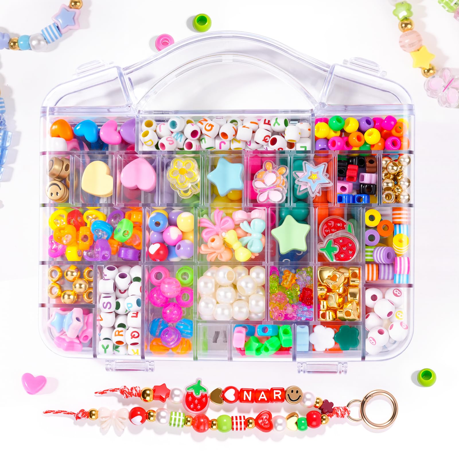 Bracelet Making Kit with 2000+ Pcs Beads (50 Types) – Pony, Kandi, Polymer Clay, Smile Face & Letter Beads for Jewelry Making, DIY Craft Set with Storage Box for Kids Adults