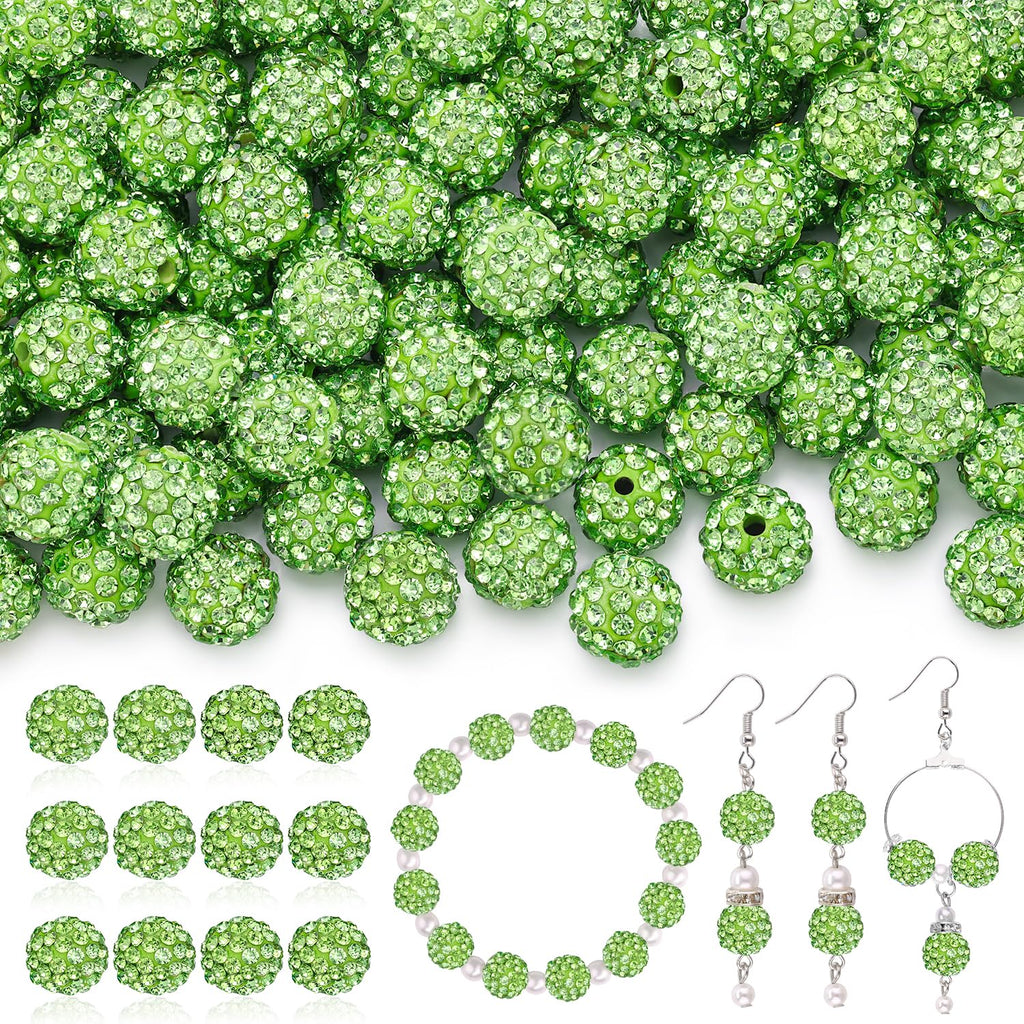 120 pcs 10mm Rhinestone Beads for Jewelry Making, 12 Mixed Colors Shiny Round Shamballa Disco Ball Beads, Sparkle Crystal Clay Christmas for Bracelet Baseball Necklace Earring and DIY