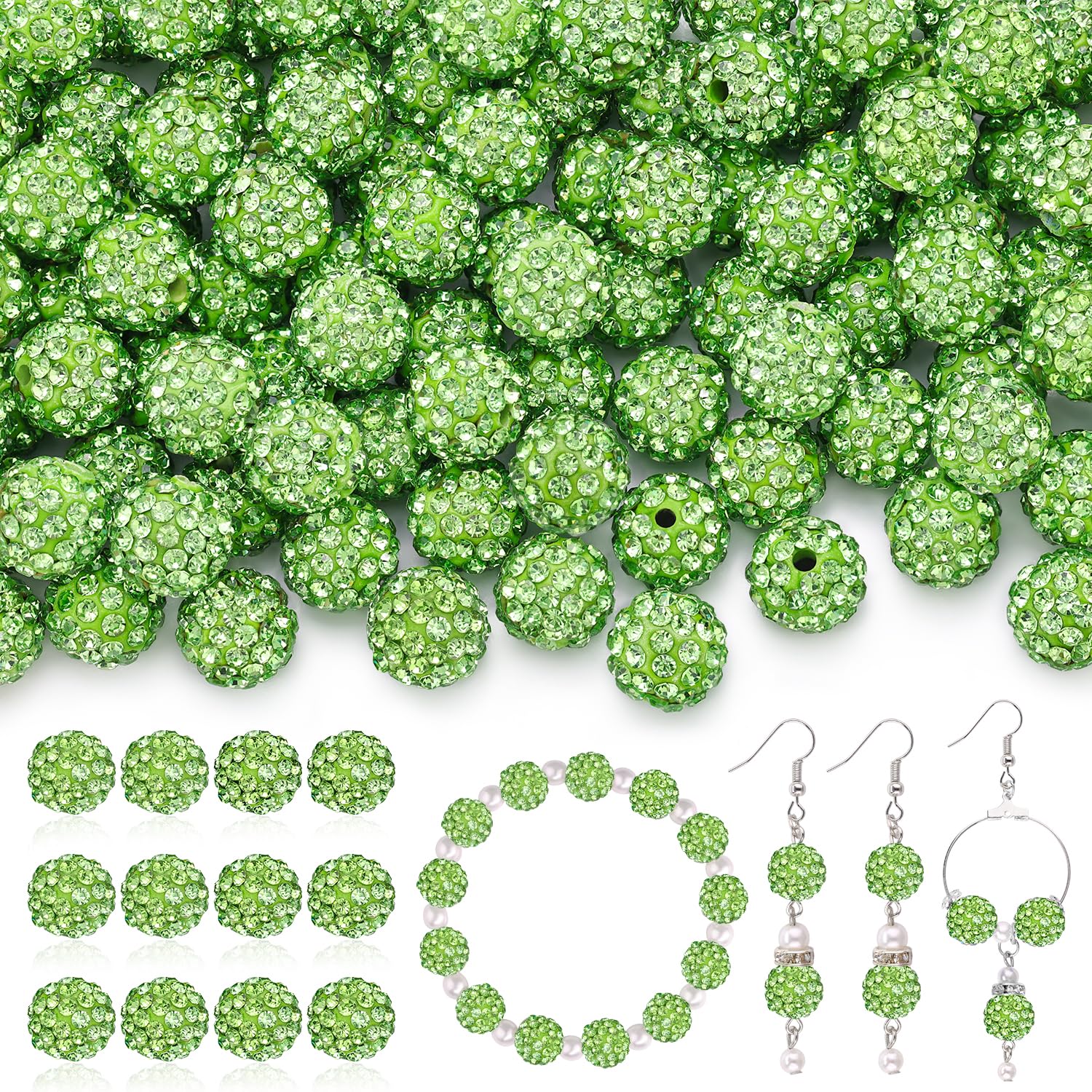 120 pcs 10mm Rhinestone Beads for Jewelry Making, 12 Mixed Colors Shiny Round Shamballa Disco Ball Beads, Sparkle Crystal Clay Christmas for Bracelet Baseball Necklace Earring and DIY