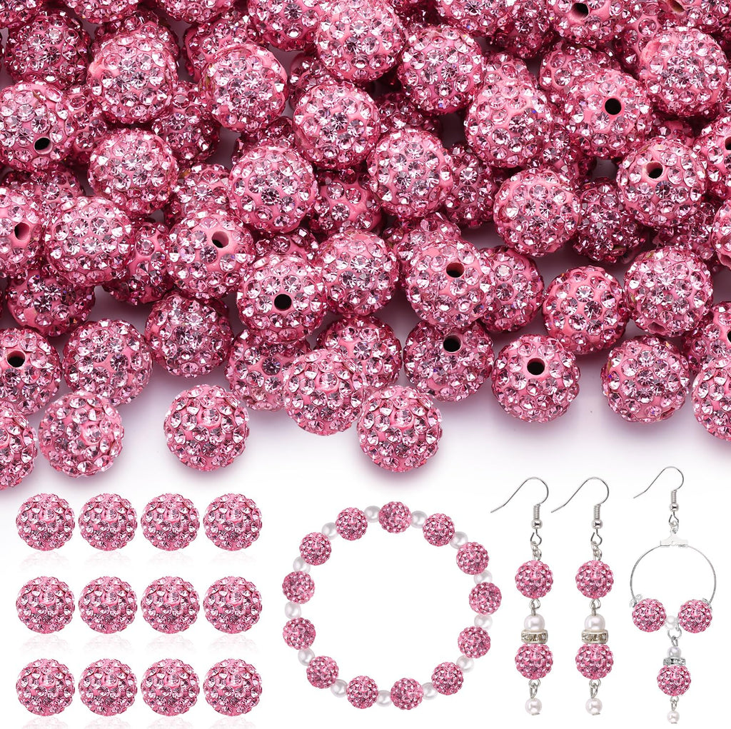 120 pcs 10mm Rhinestone Beads for Jewelry Making, 12 Mixed Colors Shiny Round Shamballa Disco Ball Beads, Sparkle Crystal Clay Christmas for Bracelet Baseball Necklace Earring and DIY