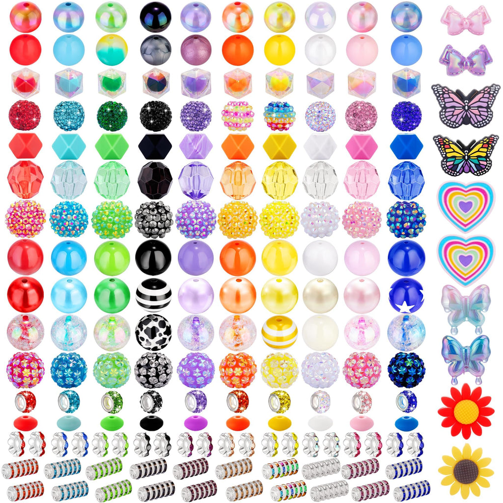 HUISUYTON 190 Pcs Beads for Pens Making, Included Rondelle Spacer Bead and 16/20mm Bubblegum Beads for Pen, Acrylic Bead for Jewelry Making, Bracelets, Beadable Pens